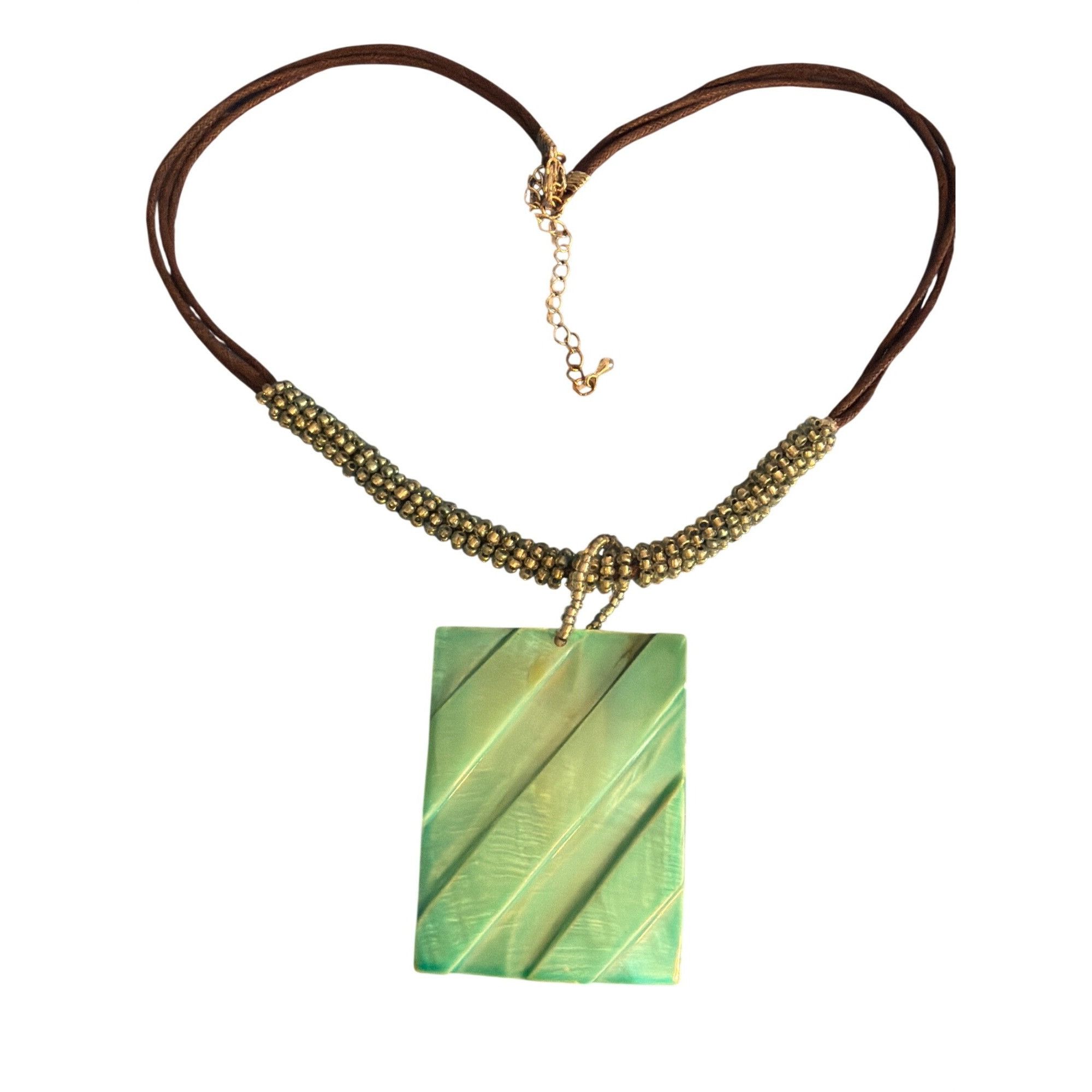 Other Turquoise Dyed Shell Pendant Necklace Seed Bead Triple Brown Size ONE SIZE - 3 Thumbnail