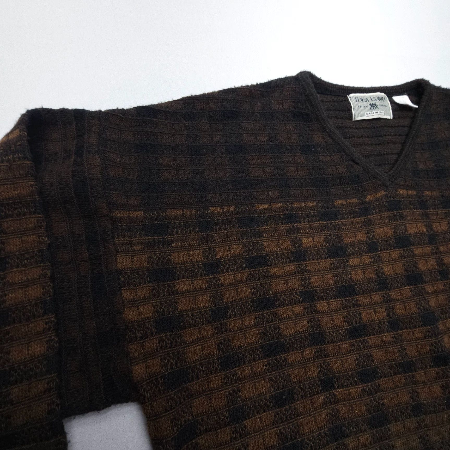 IDEA VINTAGE Idea Uomo Sweater Mens M Plaid Brown 90s Italy Knit Pullover Crew Neck Size US M / EU 48-50 / 2 - 4 Thumbnail