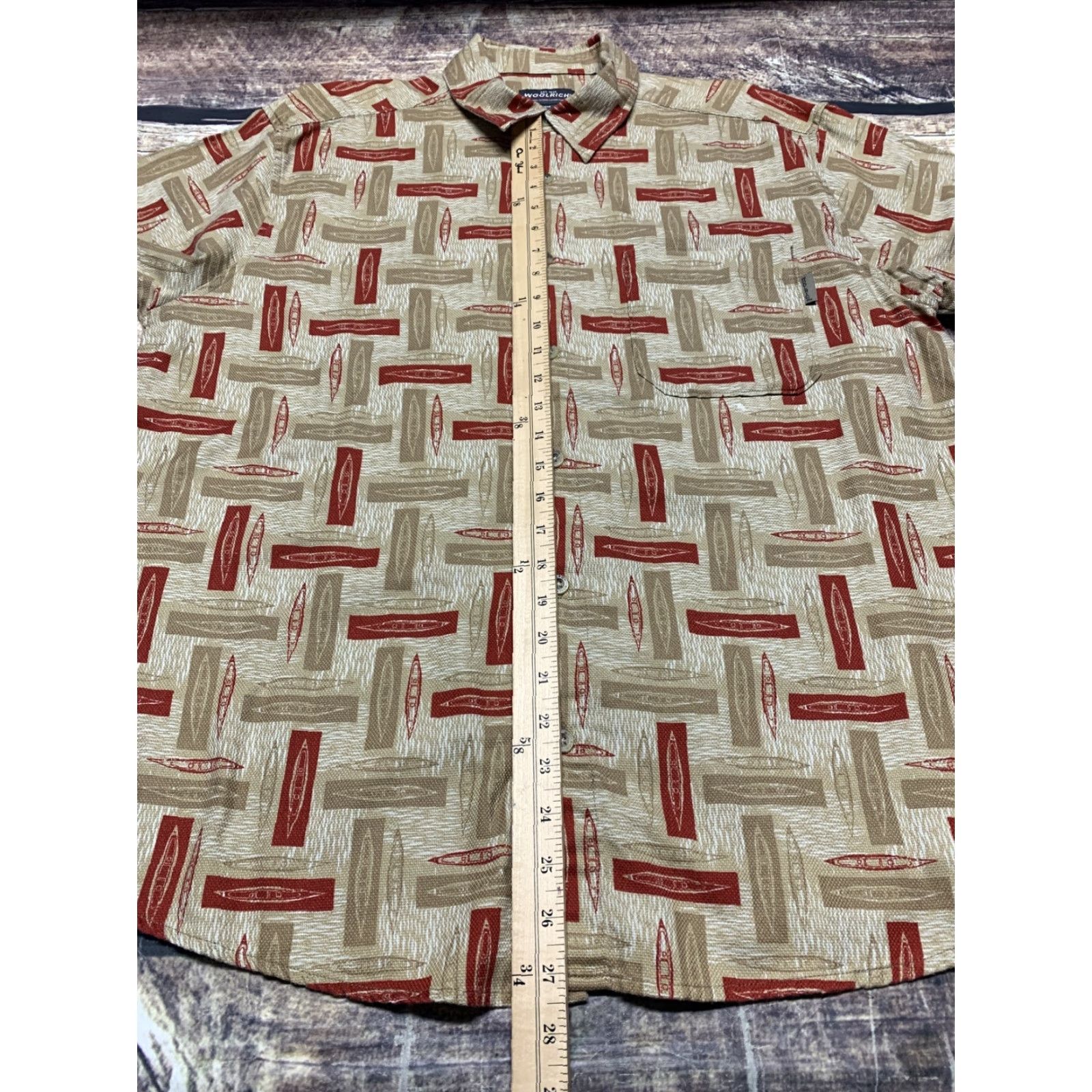 Vintage Woolrich Shirt Short Sleeve Mens Button-Down Outdoorwear Large Brown Red Geometric Pattern Casual Travel Cotton Size US L / EU 52-54 / 3 - 7 Thumbnail