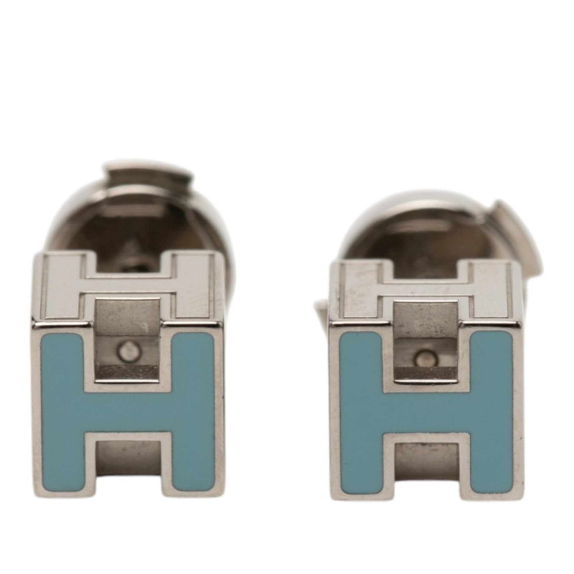 Hermes Hermes Cage d'H H-Cube Earrings, Silver and Light Blue Metal Enamel, Women's HERMES Size ONE SIZE - 1 Thumbnail