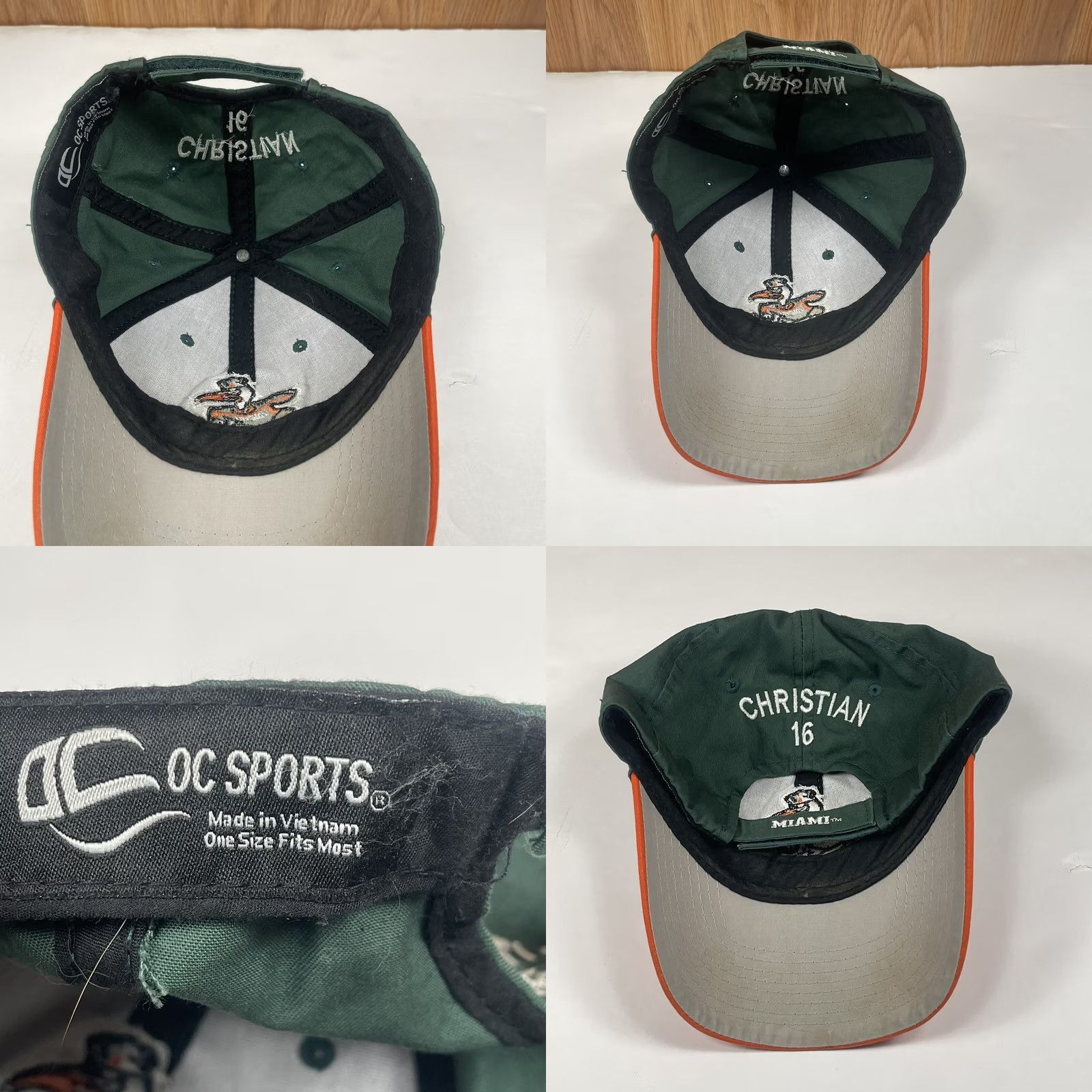Vintage OC Sports Hat Adult Green Orange Miami Christian #18 Adjustable Baseball Cap Size ONE SIZE - 8 Thumbnail