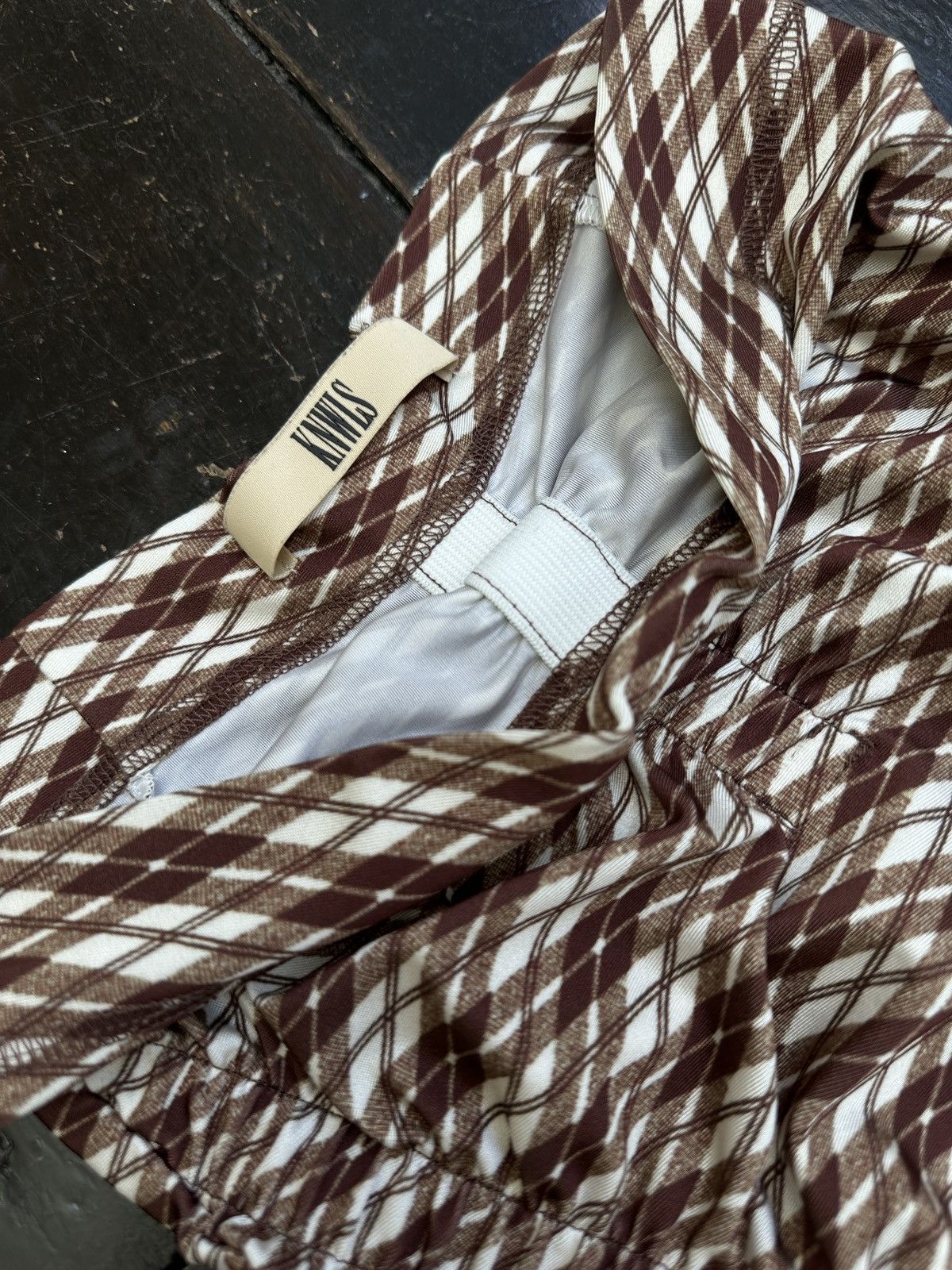 KNWLS KNWLS Brown Ruched Argyle Strapless Dress Size XS / US 0-2 / IT 36-38 - 3 Thumbnail