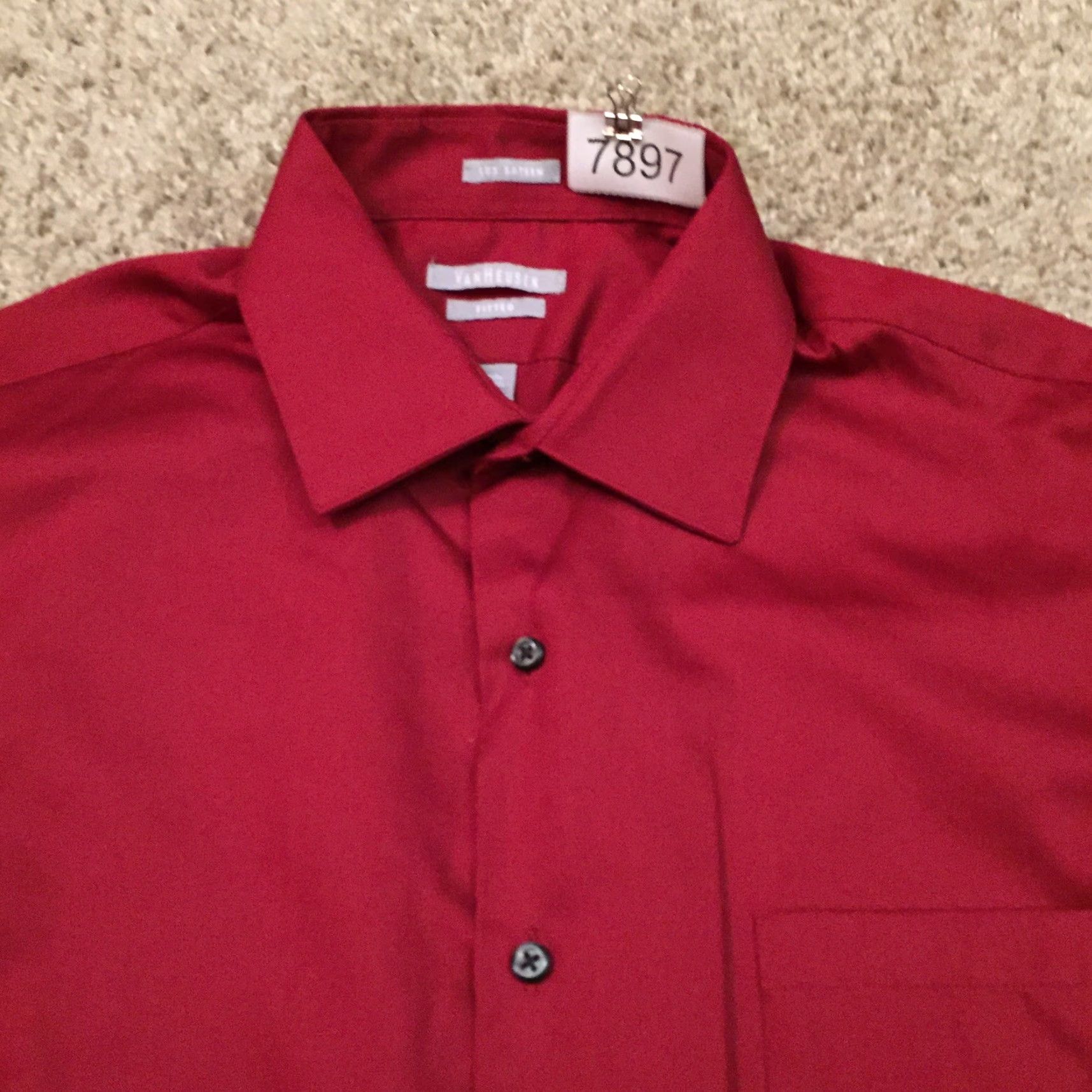 Van Heusen Van Heusen Shirt Mens 16.5 Red Lux Sateen Long Sleeve Fitted Button Up Size US XL / EU 56 / 4 - 3 Thumbnail
