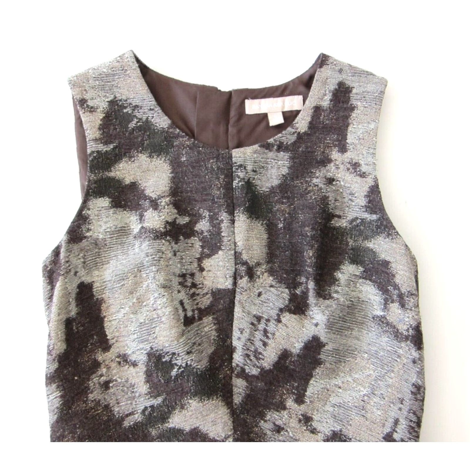 Banana Republic Banana Republic Brown Grey Metallic Gold Camo Sleeveless Empire Sheath Dress 2 Size XS / US 0-2 / IT 36-38 - 3 Thumbnail