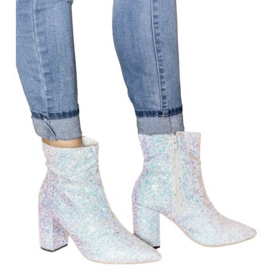 OLD CUTLER White Blue Unicorn Glitter Concert Ankle Boot
