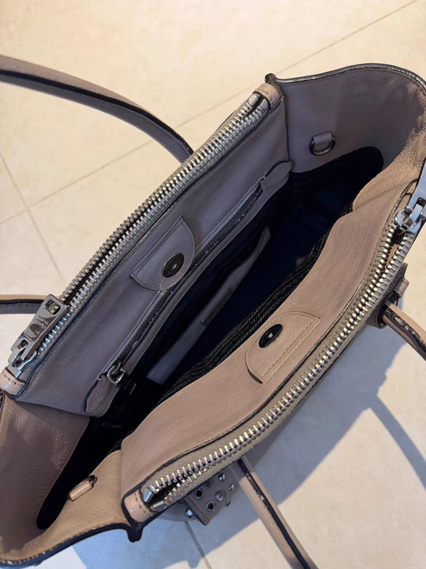Prada PRADA Pyramid Leather Studded Tote Bag Champagne Size ONE SIZE - 7 Thumbnail