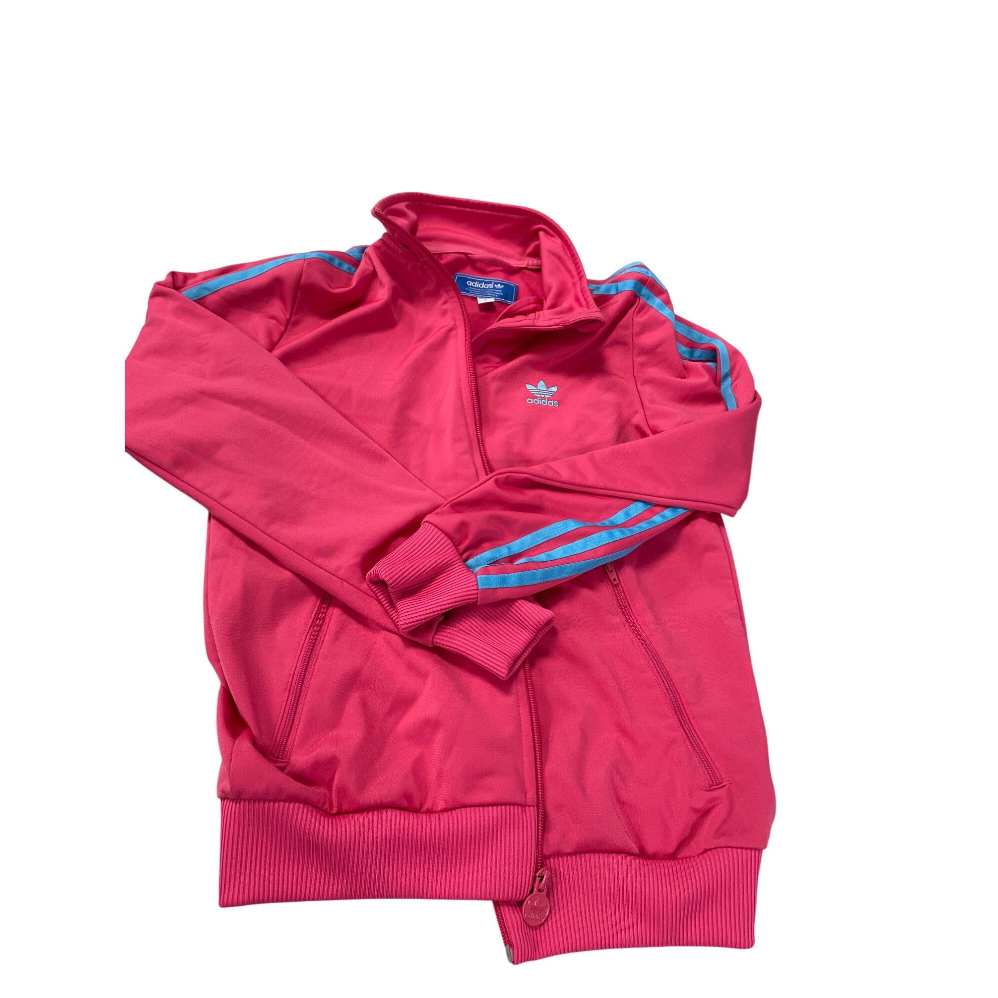 Adidas Adidas Womens Pink Track Jacket With Blue Stripes Size L SKU Size L / US 10 / IT 46 - 17 Thumbnail