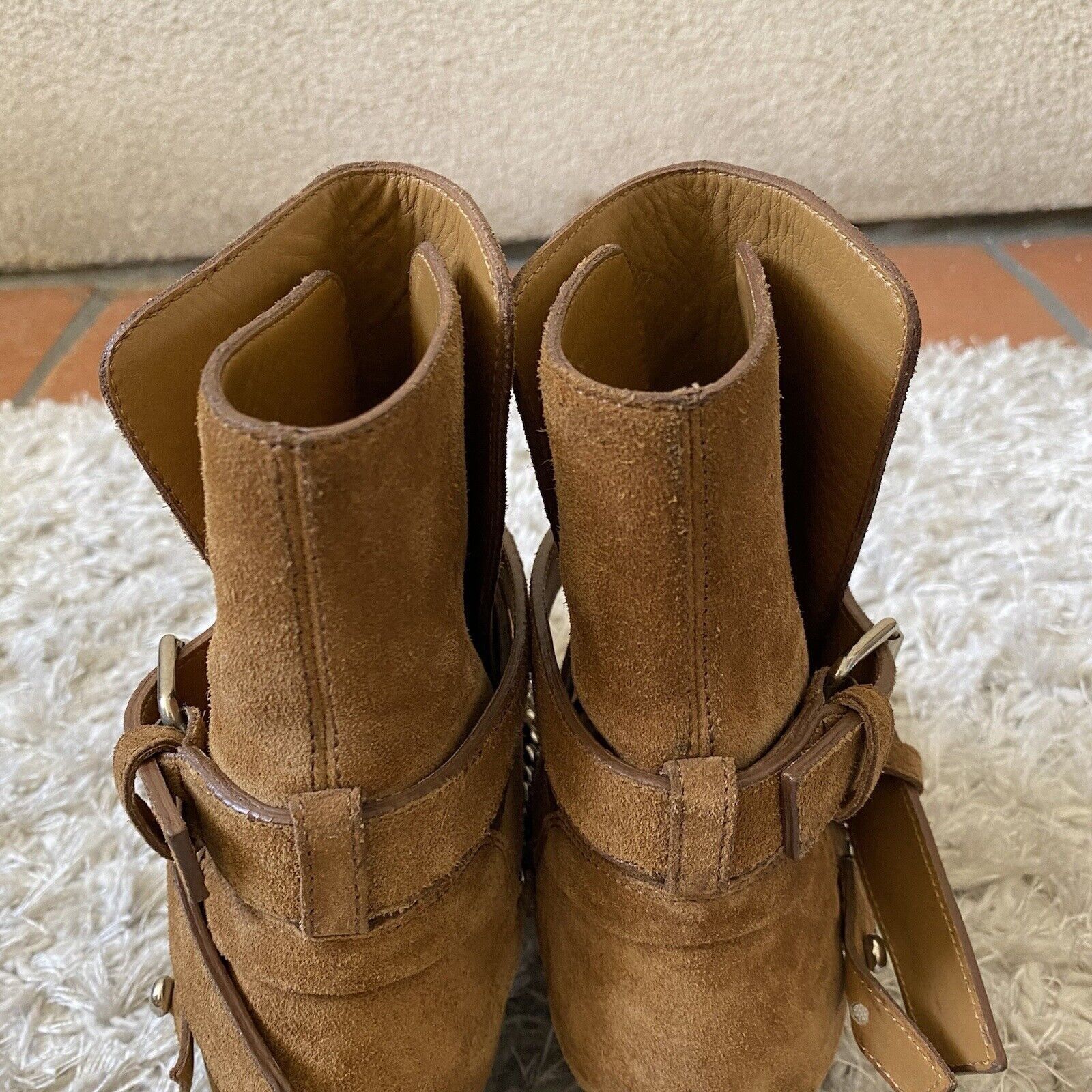 Amiri AMIRI Womens Shoes Tan Brown Suede Buckle Ankle Boots Chain Size US 6 / IT 36 - 10 Thumbnail