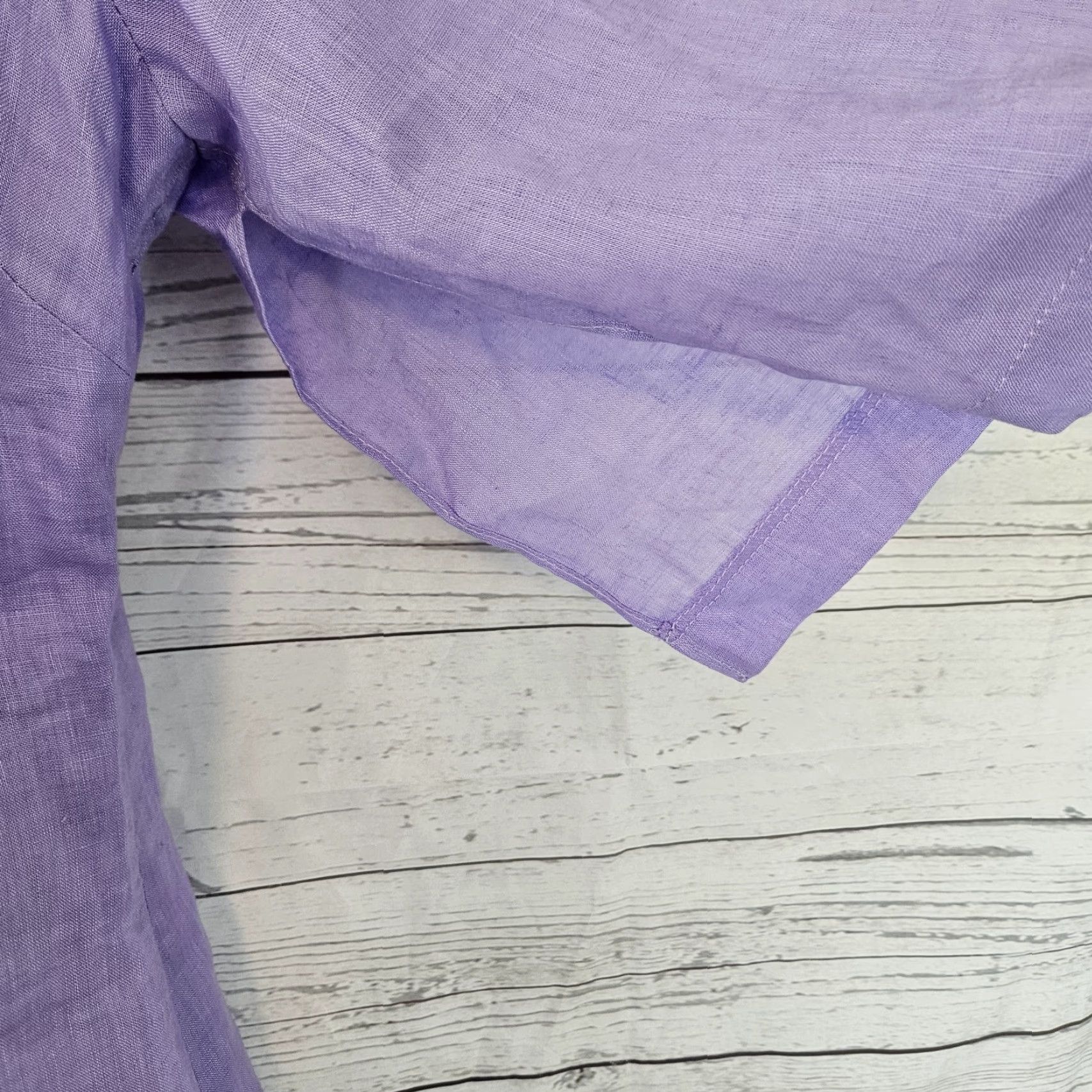 Vintage Salma Womens Linen Top Sz Large Purple Silver Embroidered Side Zip Split Sleeve Blouse Size L / US 10 / IT 46 - 4 Thumbnail