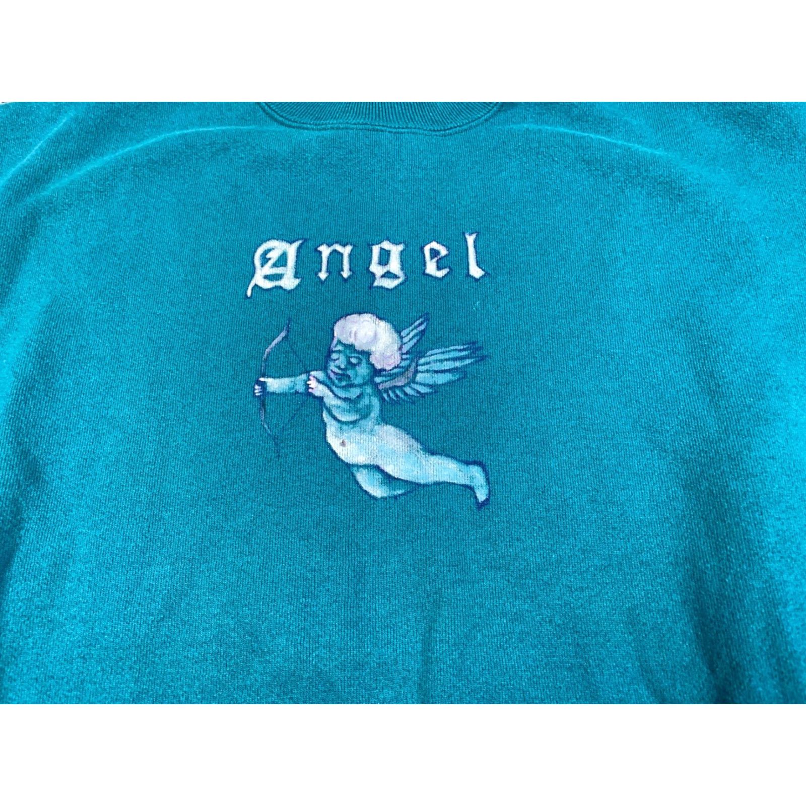 Hanes VTG 80s Angel Cupid Print Mock Neck Sweatshirt Hanes Large Green Men's Pullover 50/50 Tag Size US L / EU 52-54 / 3 - 6 Thumbnail