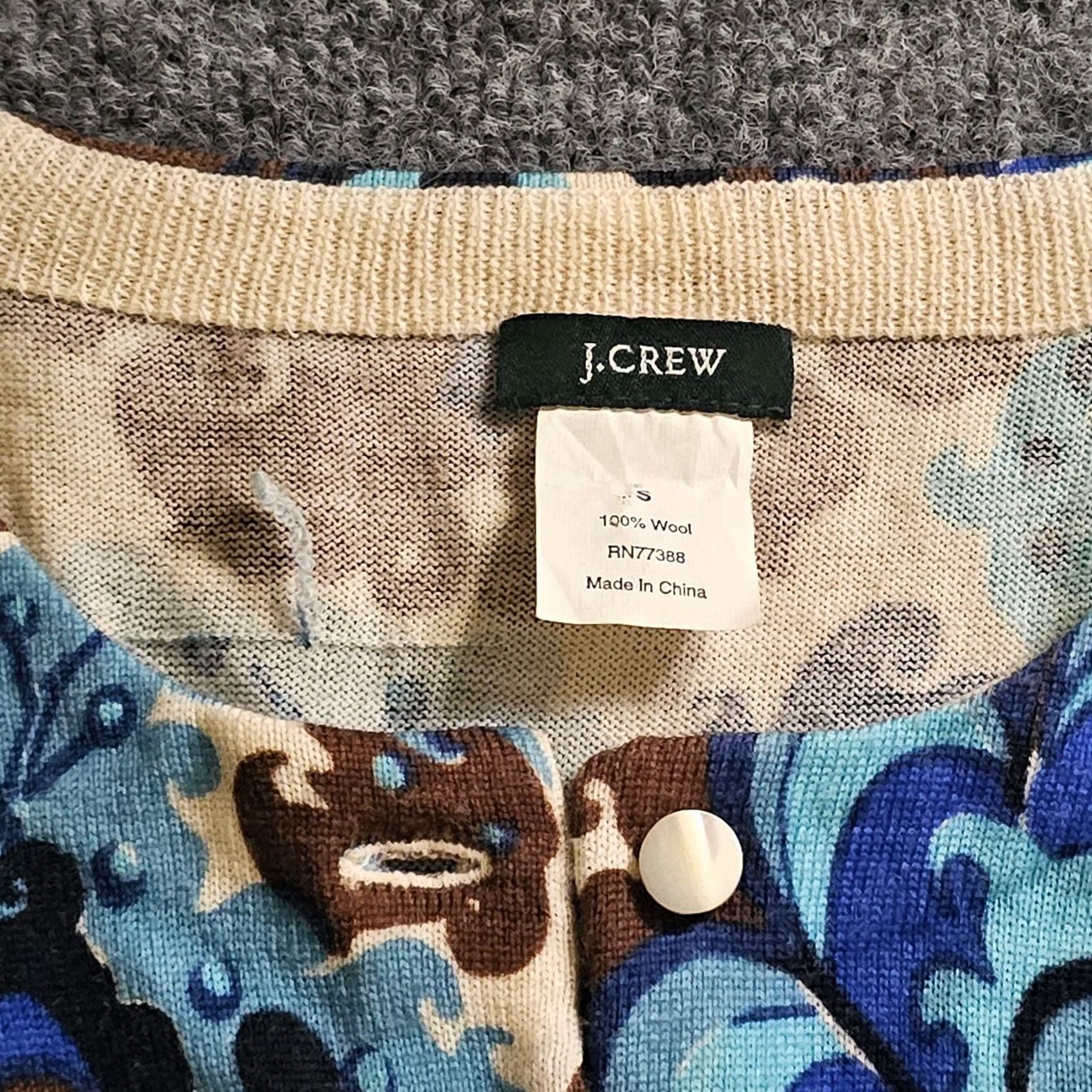 J.Crew J.CREW Cardigan Sweater Women Small Blue Abstract Wool Long Sleeve Casual Career Size S / US 4 / IT 40 - 3 Thumbnail