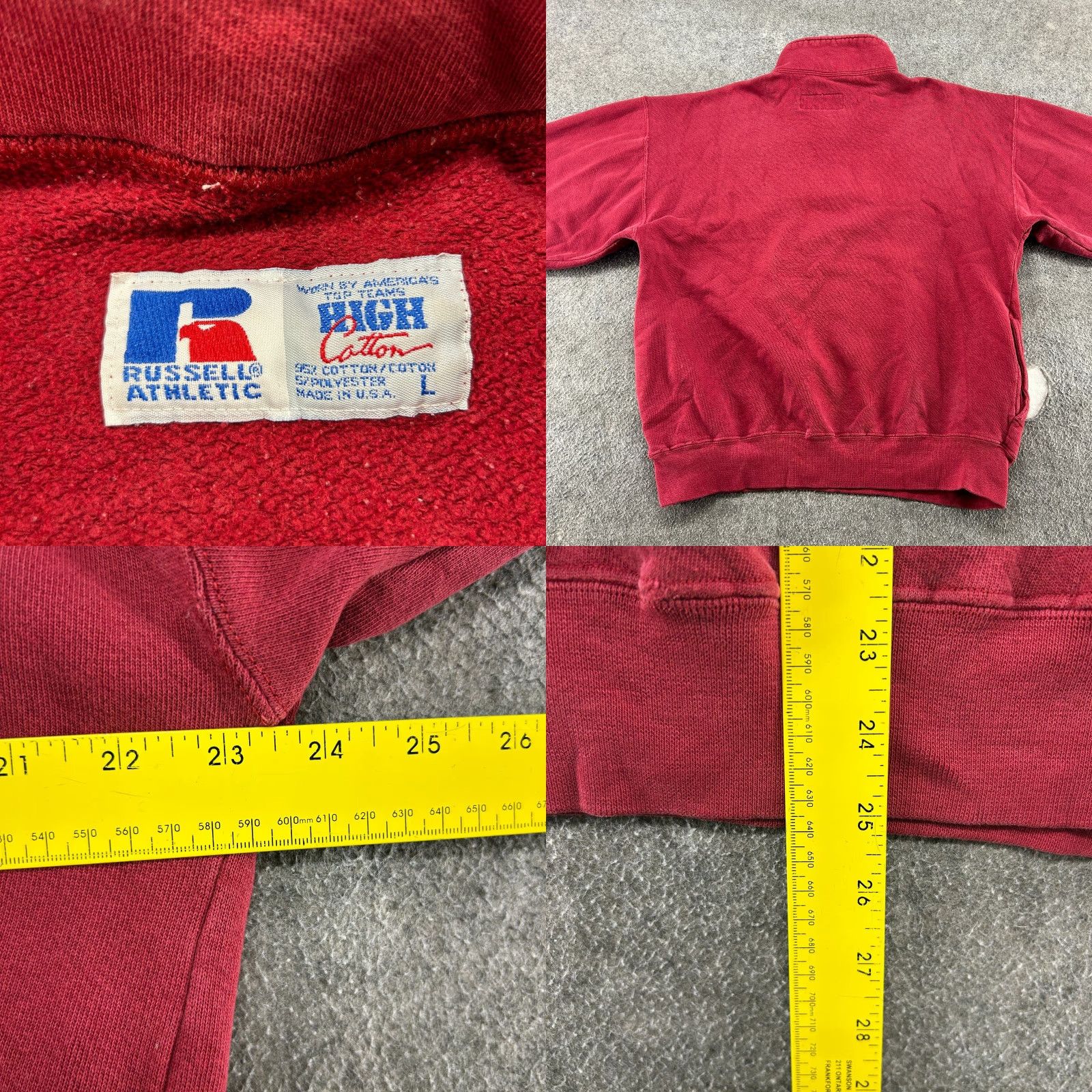 Russell Athletic VINTAGE Russell Sweatshirt Mens L Red 1/4 Zip Pullover Cotton Thrashed 90s Size US L / EU 52-54 / 3 - 11 Thumbnail