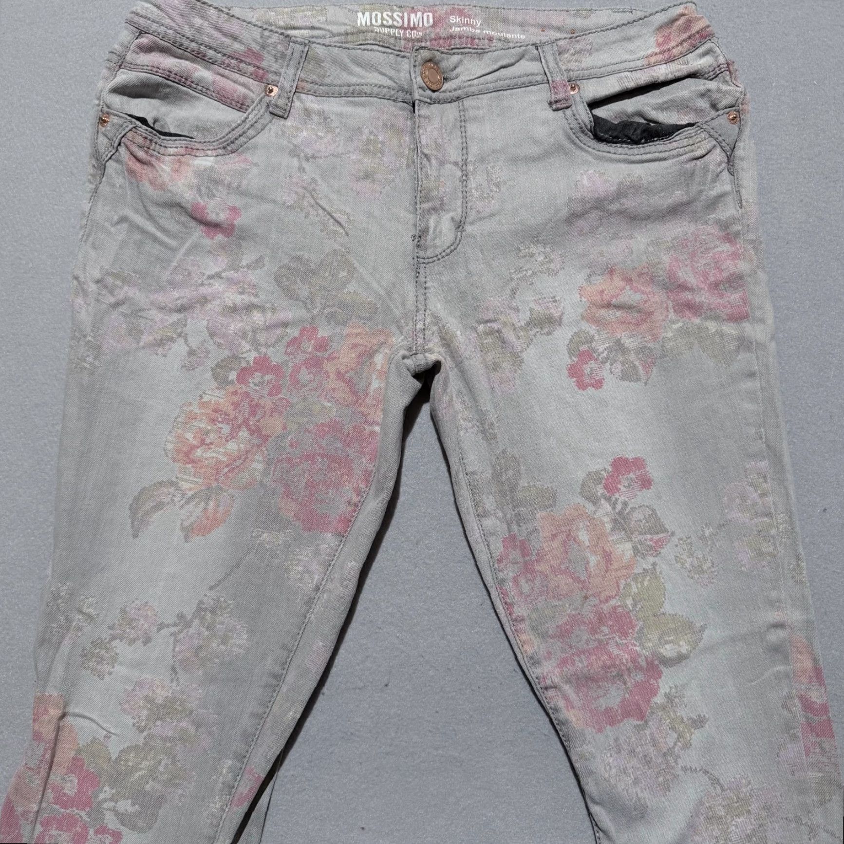 Mossimo Mossimo Jeans Women’s Gray Floral Denim Stretch Mid Rise Skinny Zip Fly - 13 Size 34" / US 12 / IT 48 - 3 Thumbnail