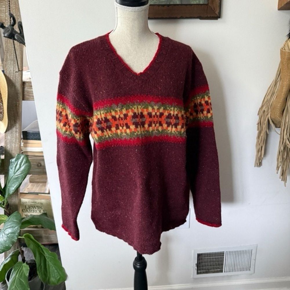 Eddie Bauer 90s Vintage Eddie Bauer Women’s Wool Knot Striped Fair Vneck Size M / US 6-8 / IT 42-44 - 1 Thumbnail