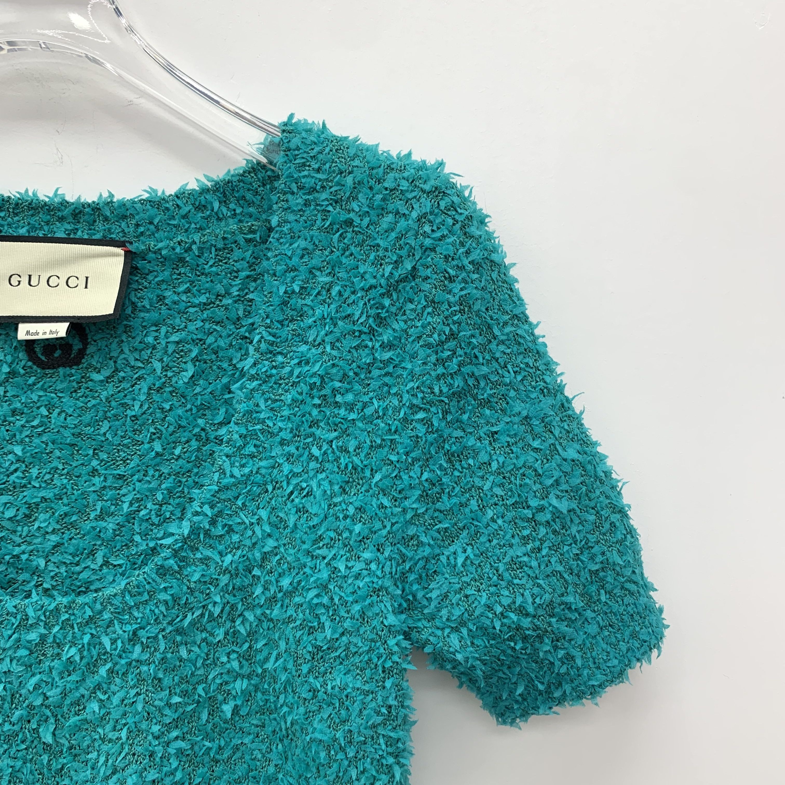 Gucci Gucci Blue Tweed-Knit Crew Neck Short-Sleeve Top (Size S) Size S / US 4 / IT 40 - 5 Thumbnail