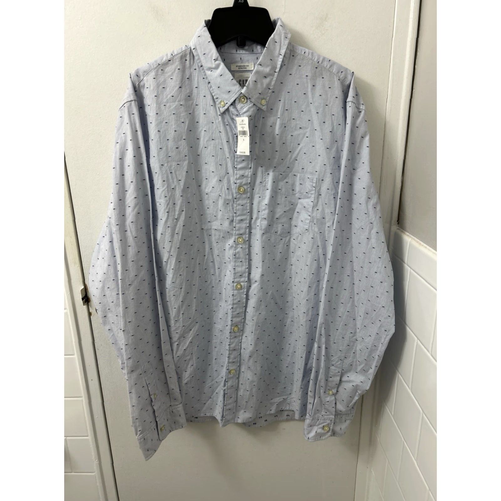 Gap GAP Shirt Mens L Blue Oxford Button-Down Striped Geometric Stretch Standard Fit Regular Pins Pocketed Casual Workwear Size US L / EU 52-54 / 3 - 2 Thumbnail