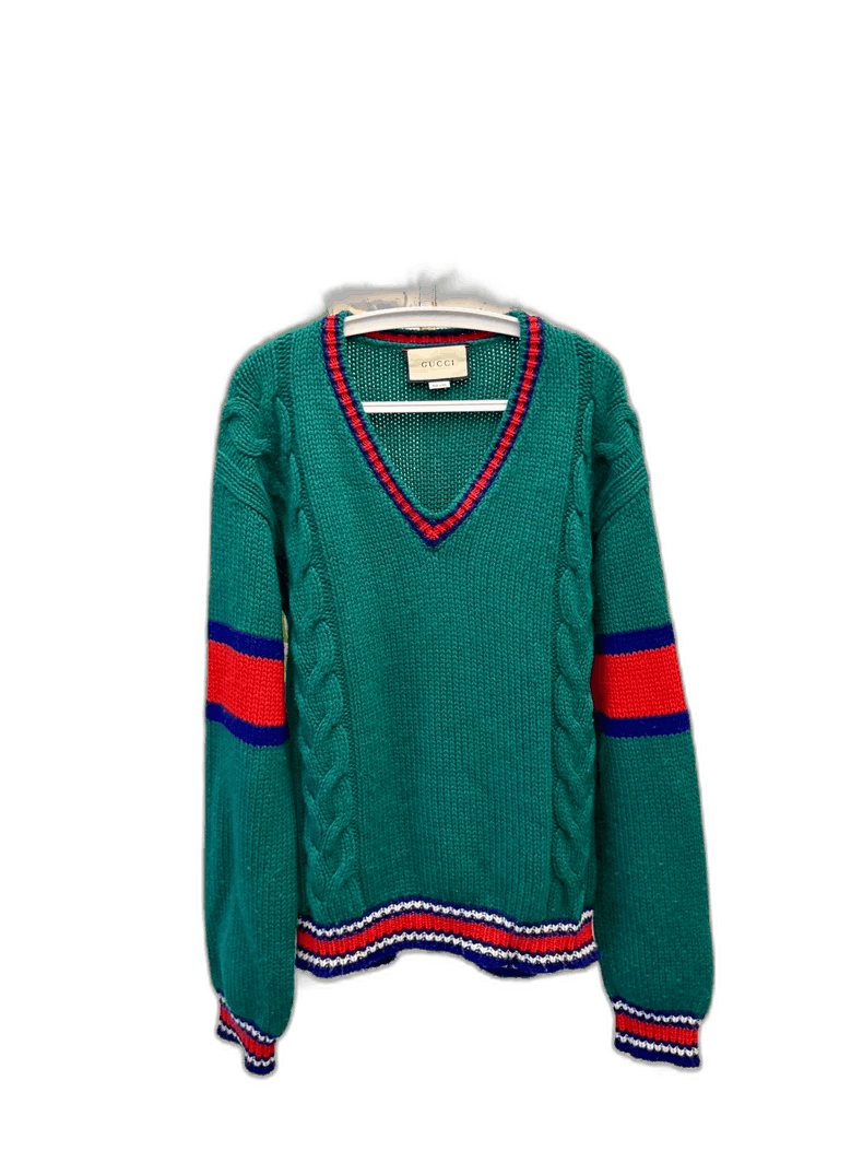 Gucci Gucci Green V-Neck Knitted Sweater-yf Size US S / EU 44-46 / 1 - 1 Thumbnail