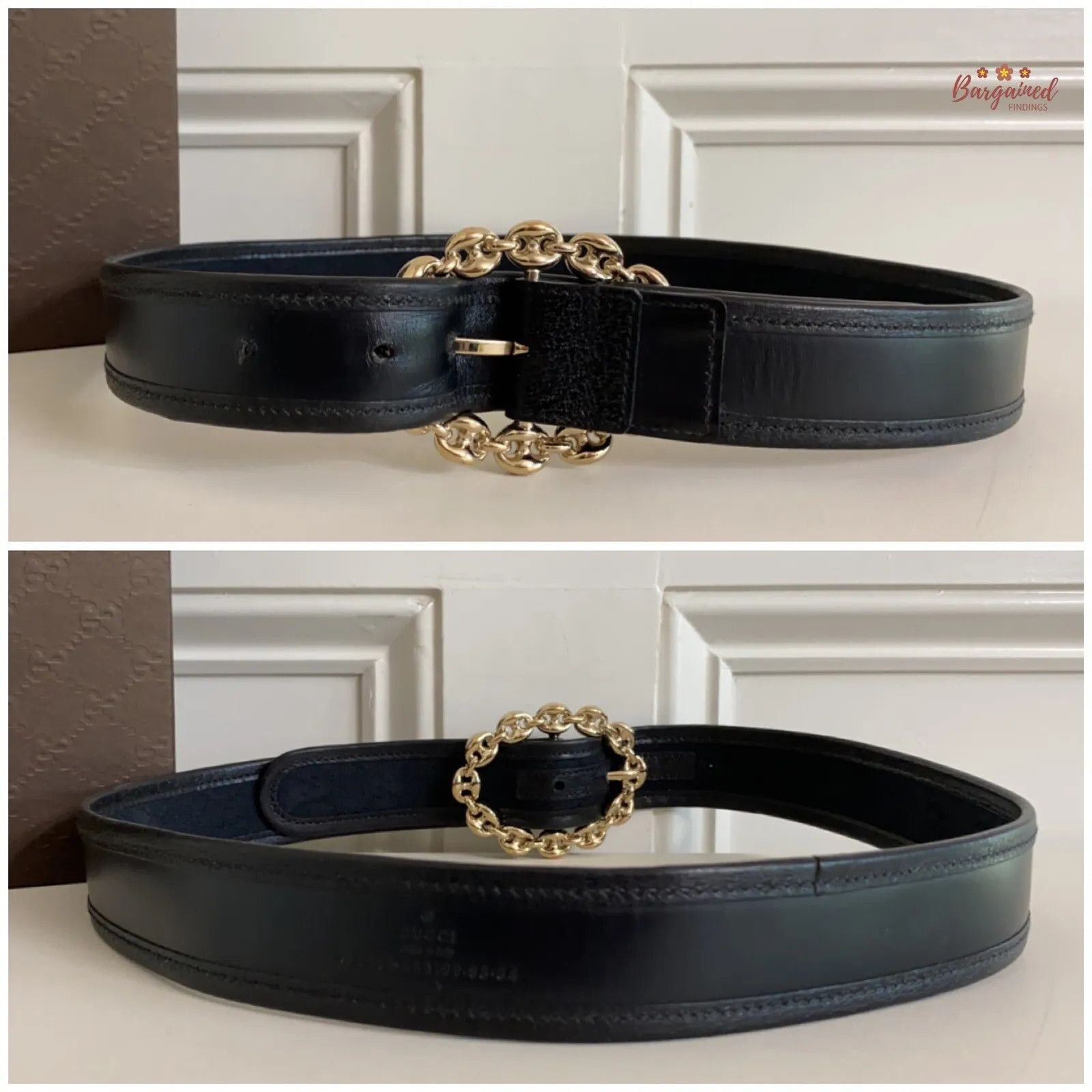 Gucci Gucci Black Monogram Canvas Leather Gold Chain Buckle Belt Size 30 - 6 Thumbnail