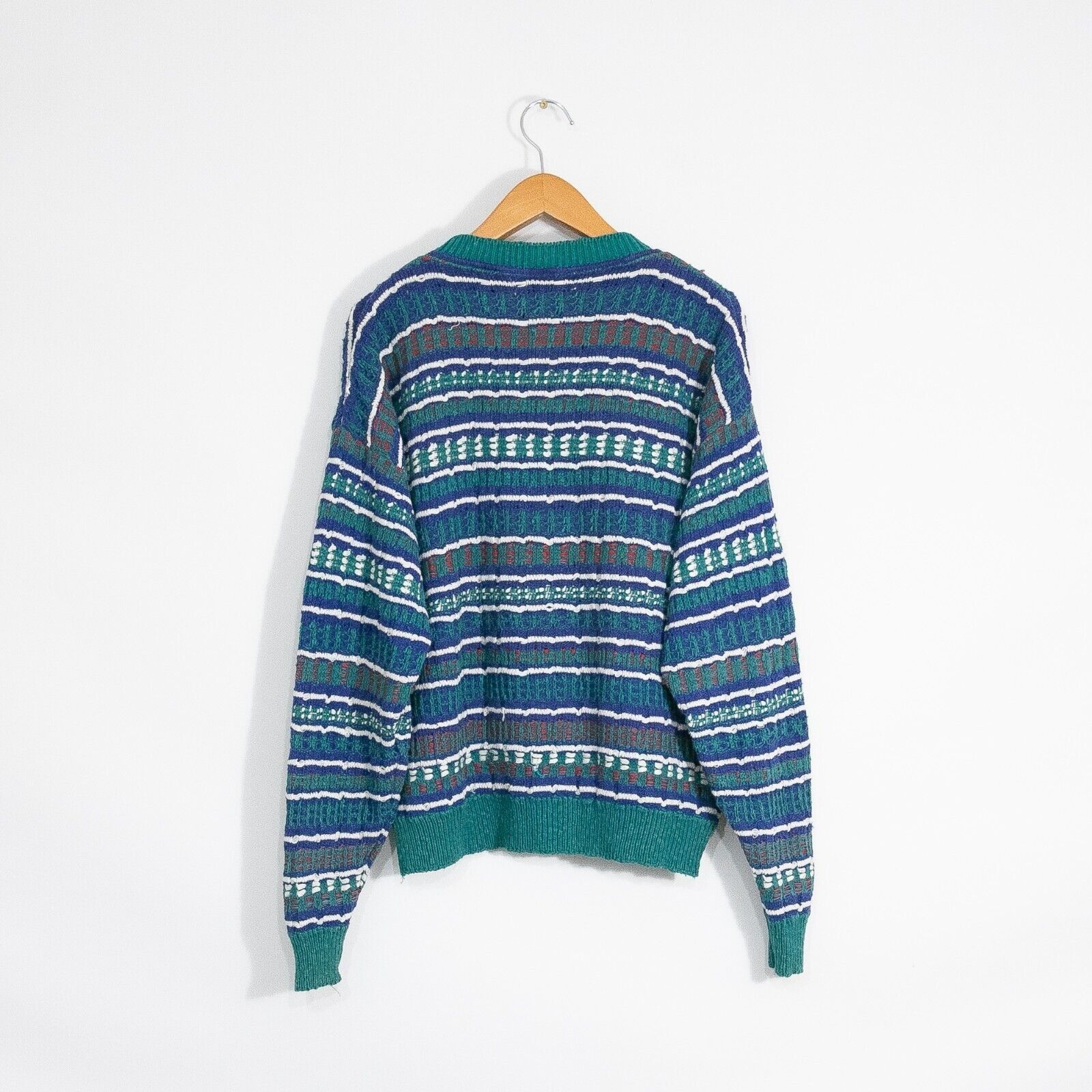 Vintage Vintage Striped Cotton Knit Sweater Mens Large - Textured Size US L / EU 52-54 / 3 - 9 Thumbnail