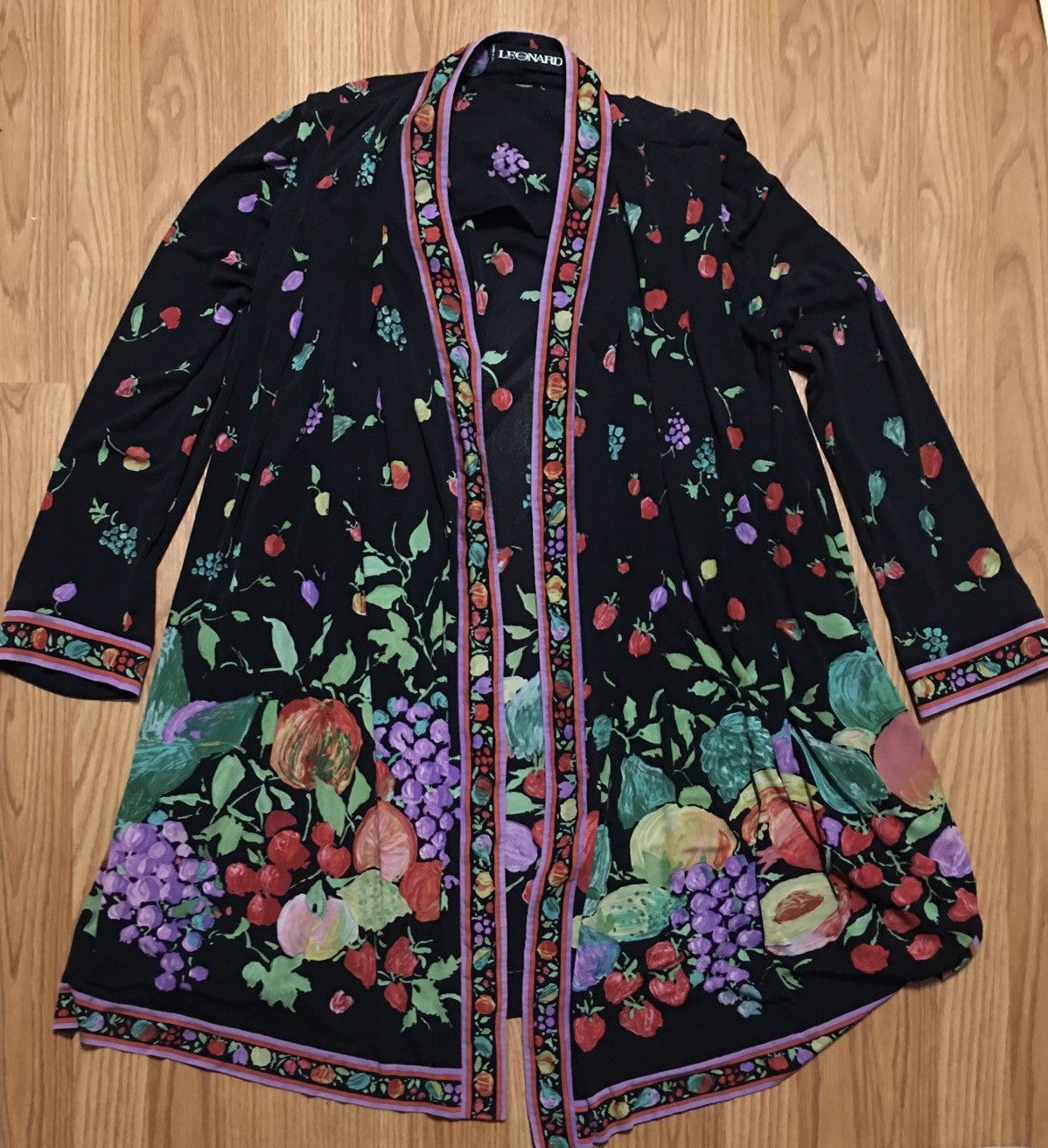 Leonard Paris × Vintage LEONARD Paris Vintage 90s Silk Fruit Print Kimono Dress Size ONE SIZE - 8 Thumbnail