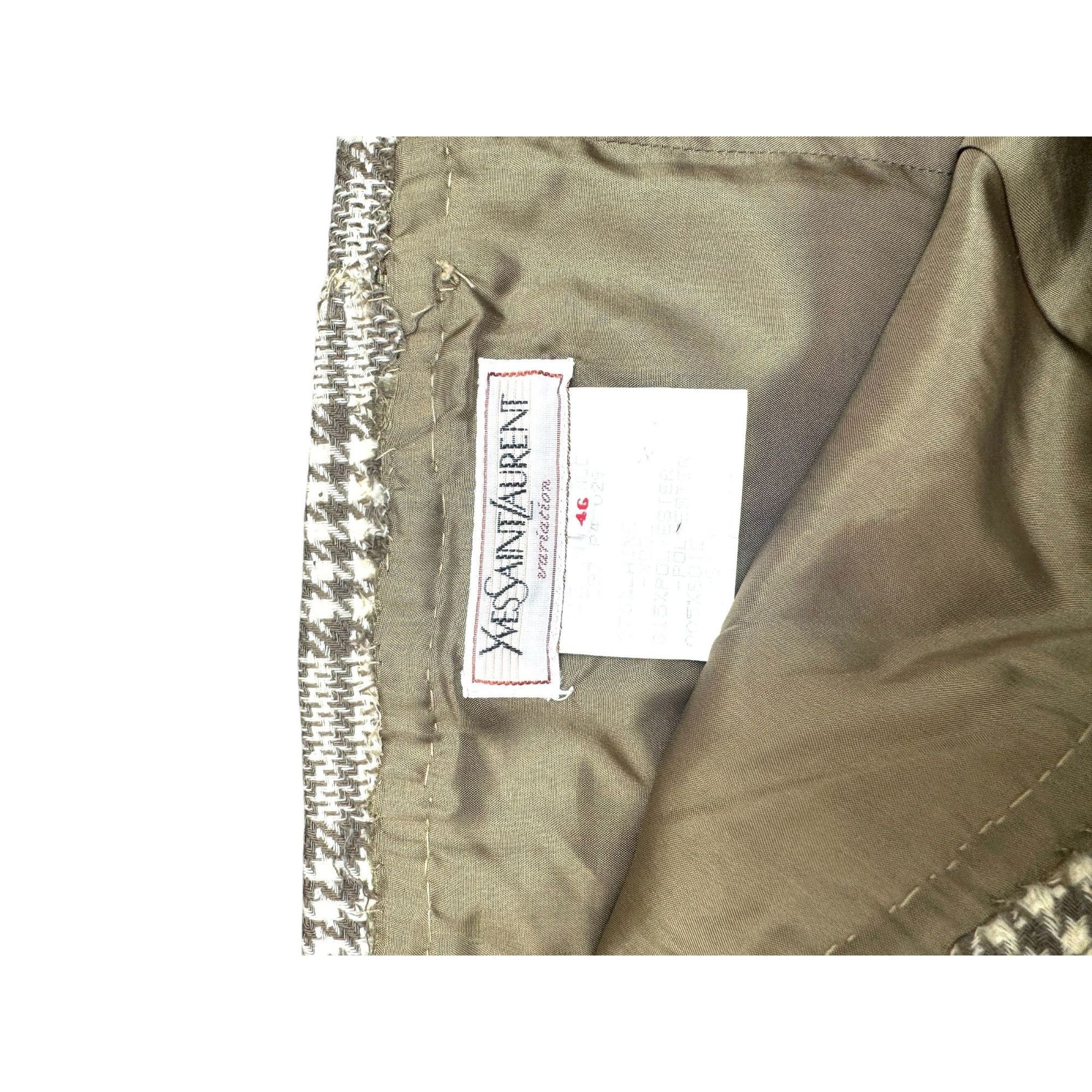 Yves Saint Laurent Brown Beige Checkered Skirt Suit Size L / US 10 / IT 46 - 9 Thumbnail