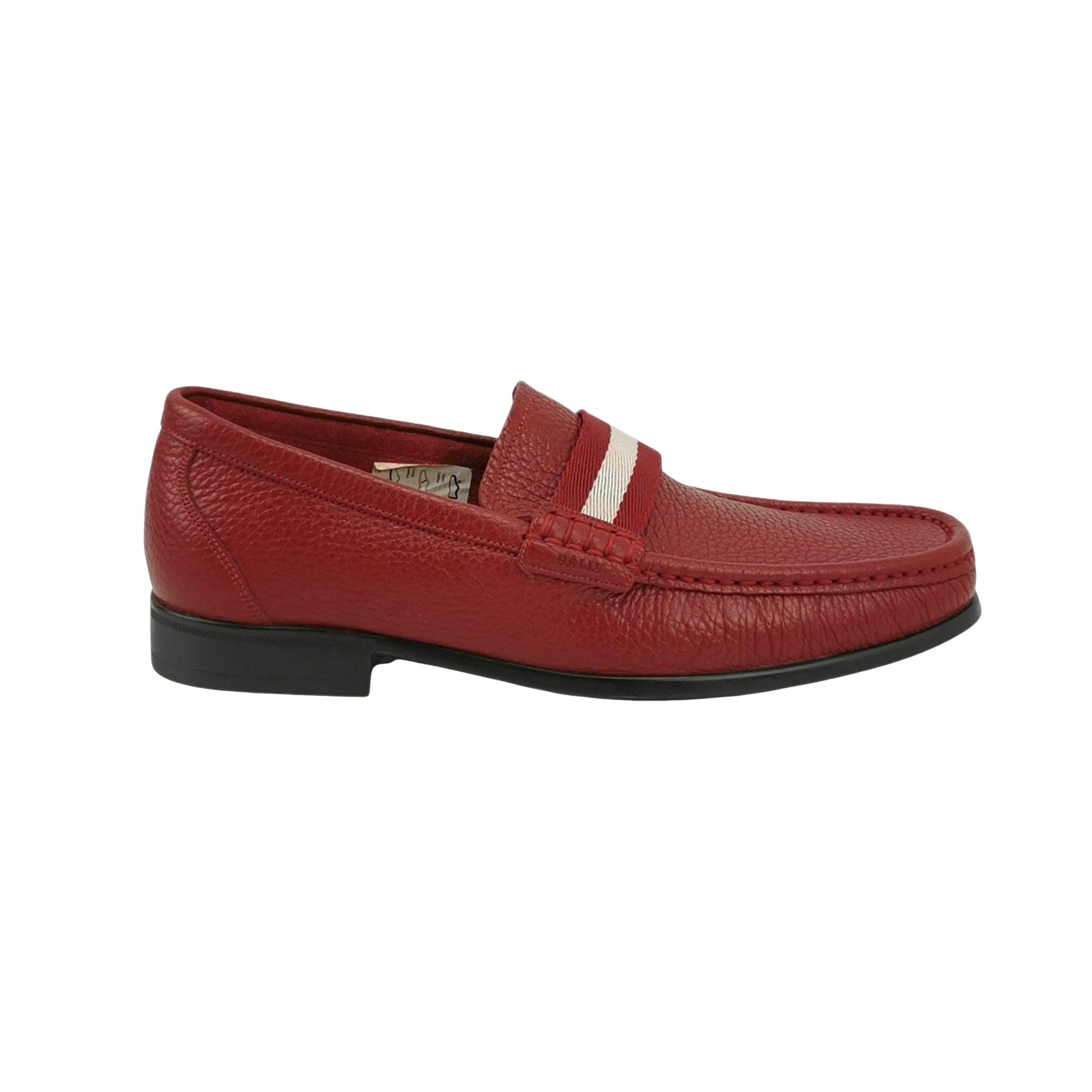 Bally Bally Red Pebbled Leather Striped Loafers 40.5 Size US 7 / EU 40 - 1 Thumbnail