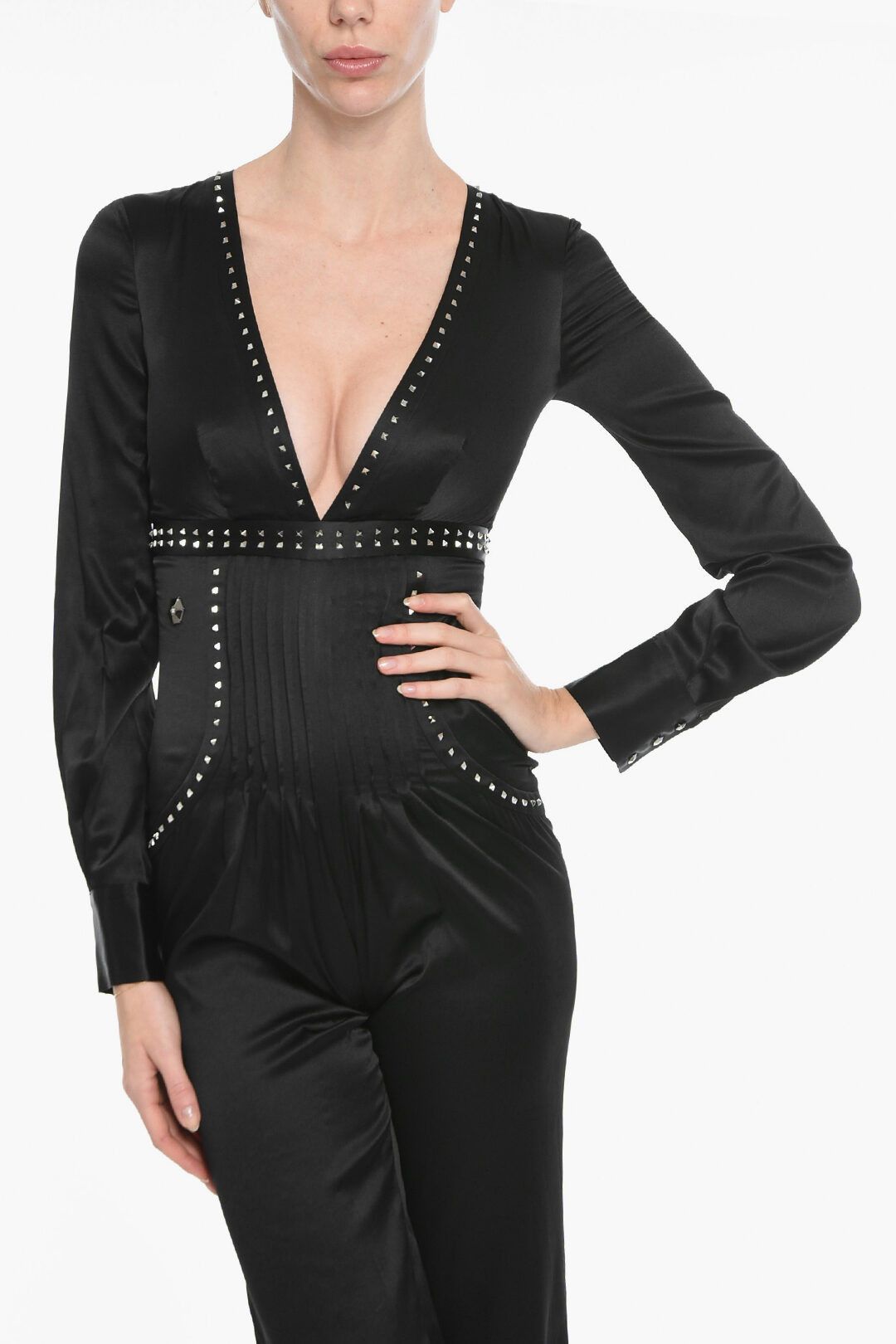 Philipp Plein og1mm0824 Flared Jumpsuit With Stud in Black Size 28" / US 6 / IT 42 - 4 Thumbnail