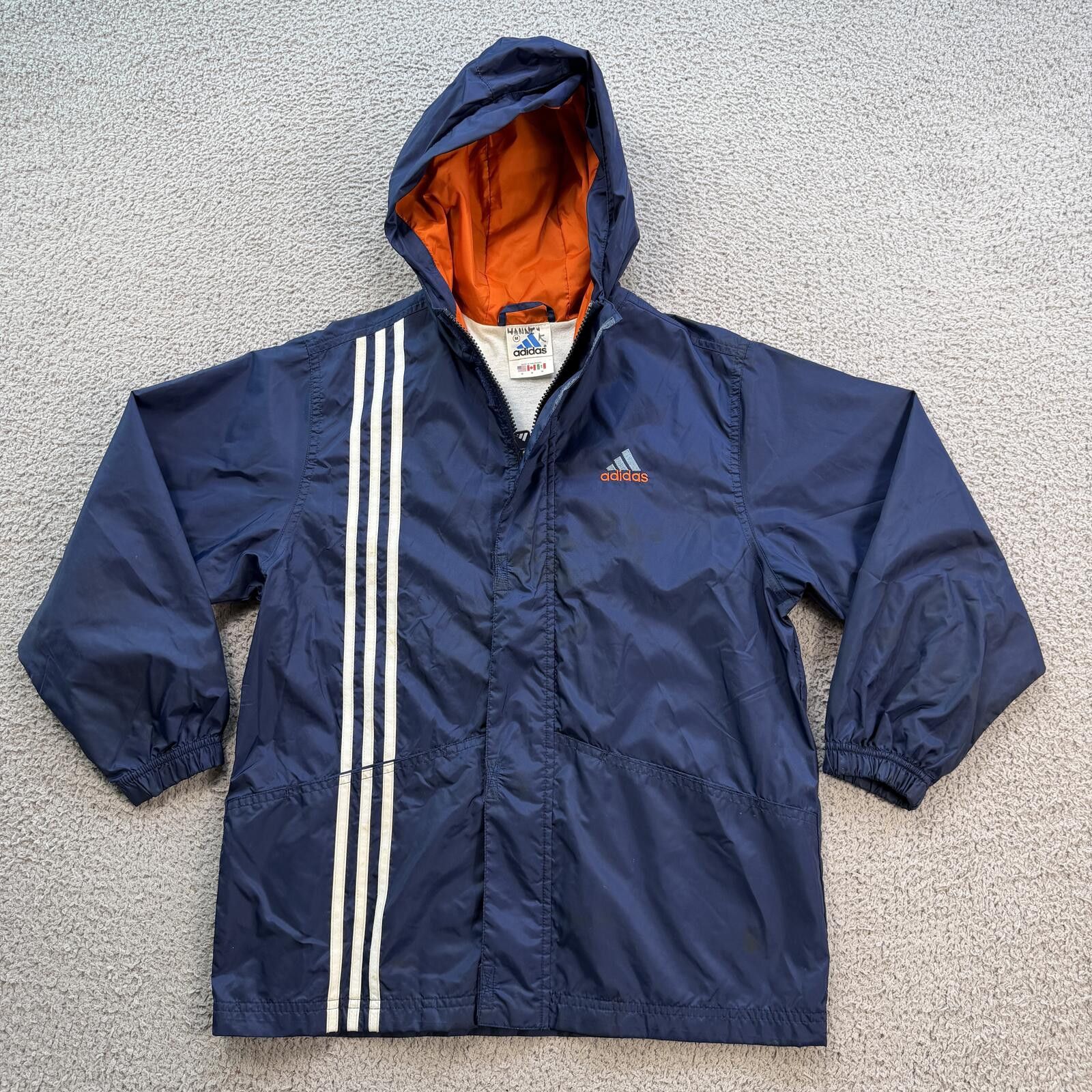 Adidas Vintage Y2K Adidas Hooded Windbreaker Jacket Youth M Navy Size US M / EU 48-50 / 2 - 1 Thumbnail