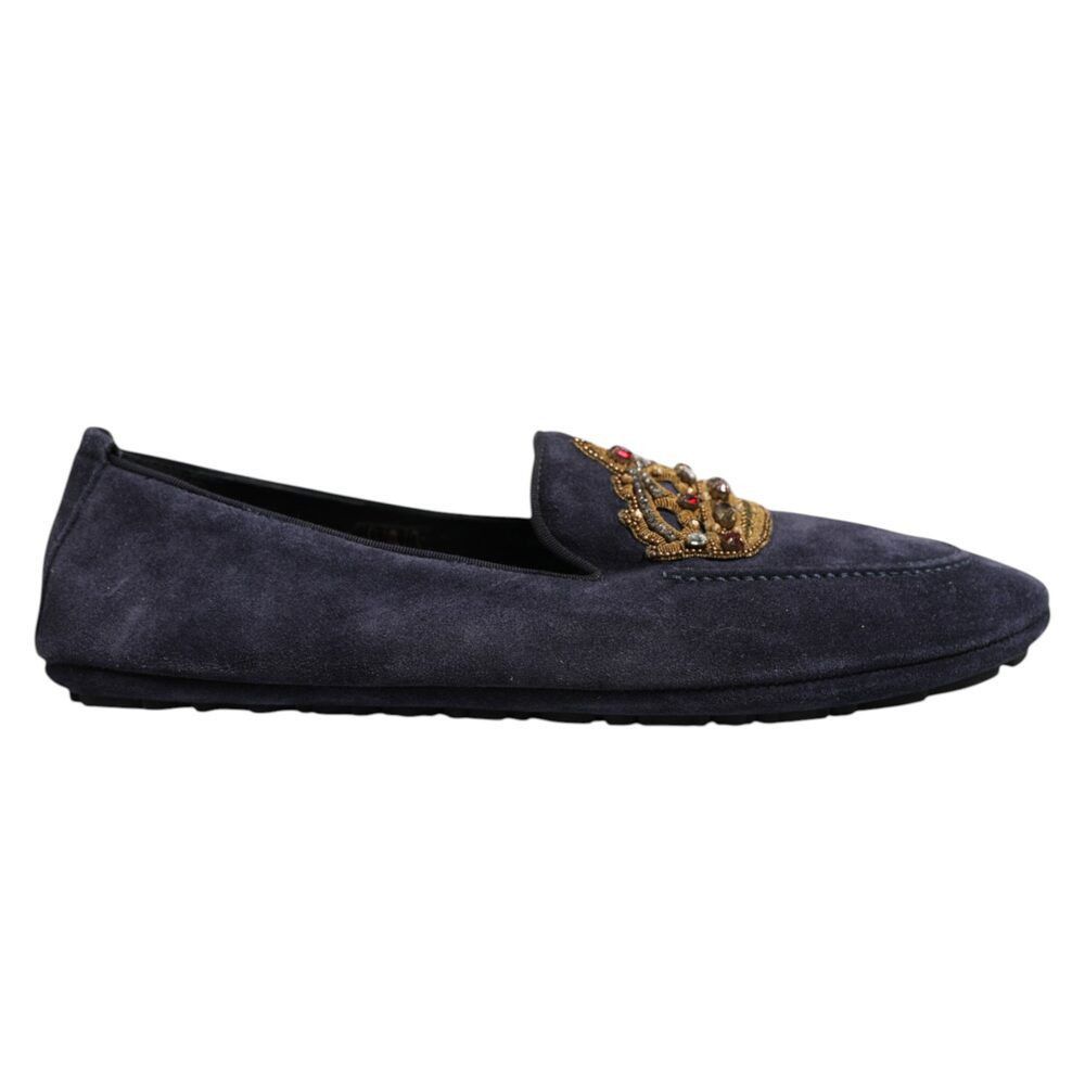 Dolce & Gabbana Dolce & Gabbana Blue Suede Crown Crystal Loafers Dress Shoes Size US 8 / EU 41 - 1 Thumbnail