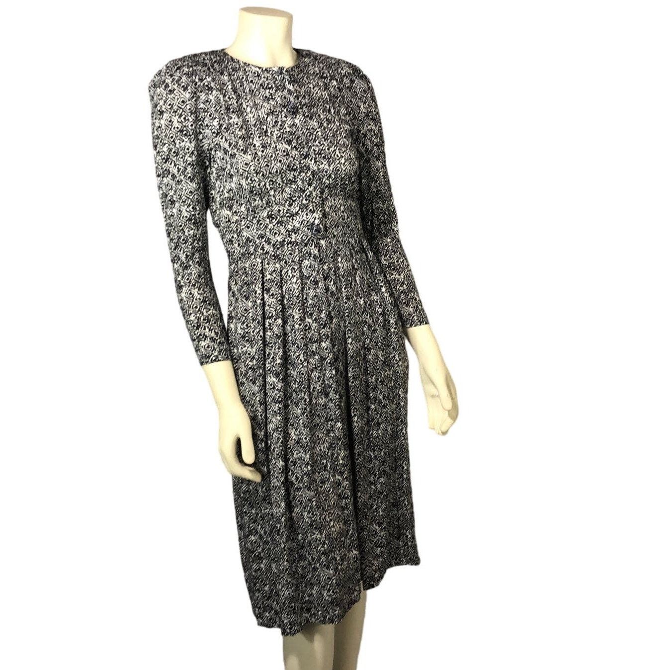 Vintage VTG Karin Stevens black & white patterned pleated dress 4 p Size S / US 4 / IT 40 - 1 Thumbnail
