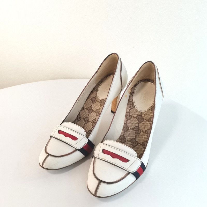 Gucci Gucci White Heels with Iconic Logo Detail - Size US 8 / IT 38 - 2 Thumbnail