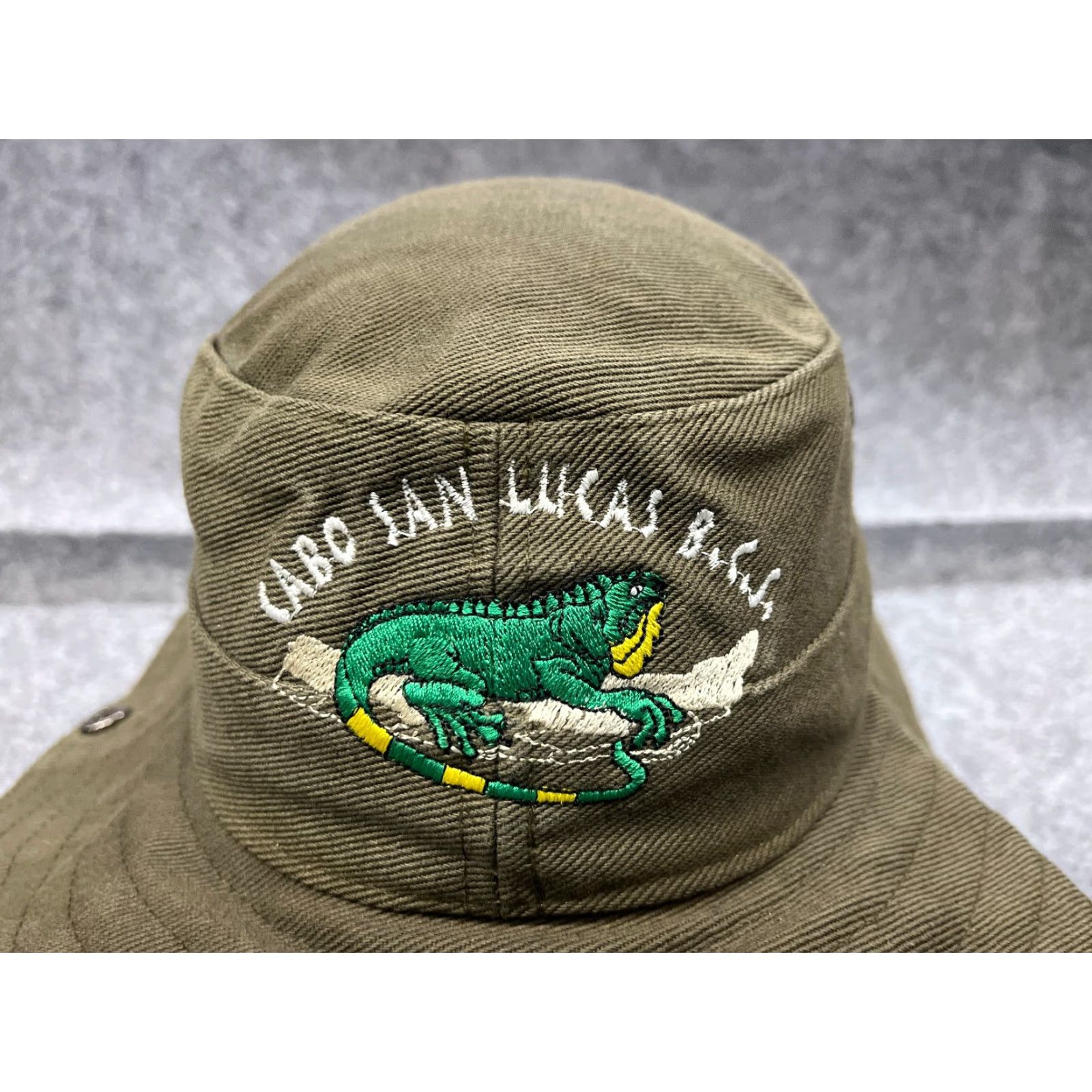 Vintage Cabo San Lucas BCS Bucket Hat Adult One Size Green Cotton Iguana Beach Outdoors Hat/Cap Mens Bucket Hat Size ONE SIZE - 2 Thumbnail