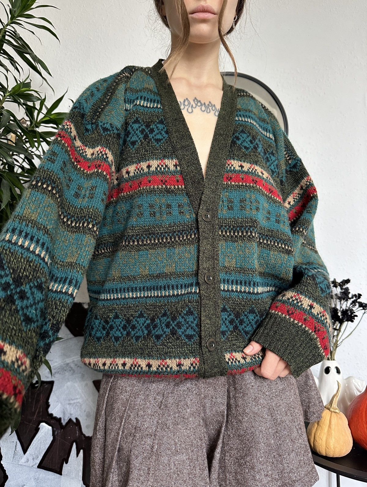 Designer × Vintage Cozy Gilmorgirl Vintage Geometric Knit Cardigan Sweater Size M / US 6-8 / IT 42-44 - 1 Thumbnail