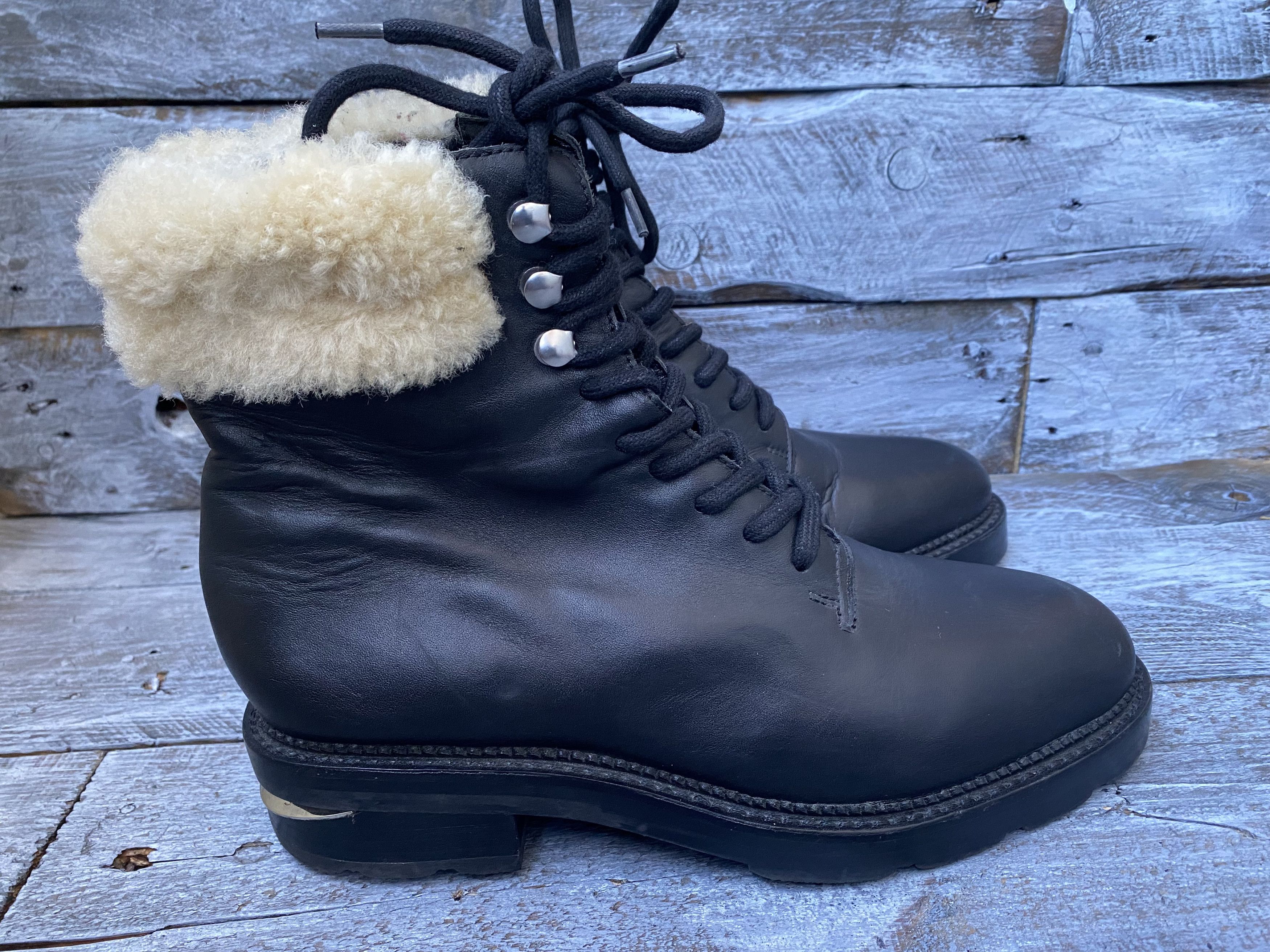 Alexander Wang × Designer Alexander Wang combat black leather shearling boots sz38 Size US 7.5 / IT 37.5 - 7 Thumbnail