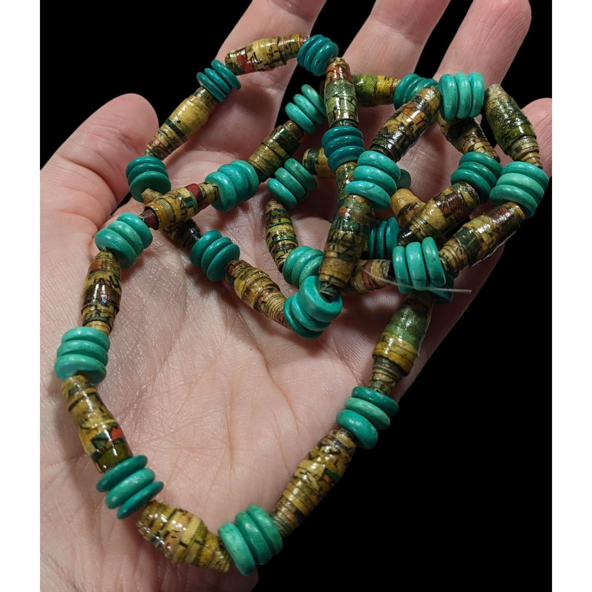 Handmade Casual Handmade Turquoise And Tan Wood And Paper Beaded Neck Size ONE SIZE - 2 Thumbnail