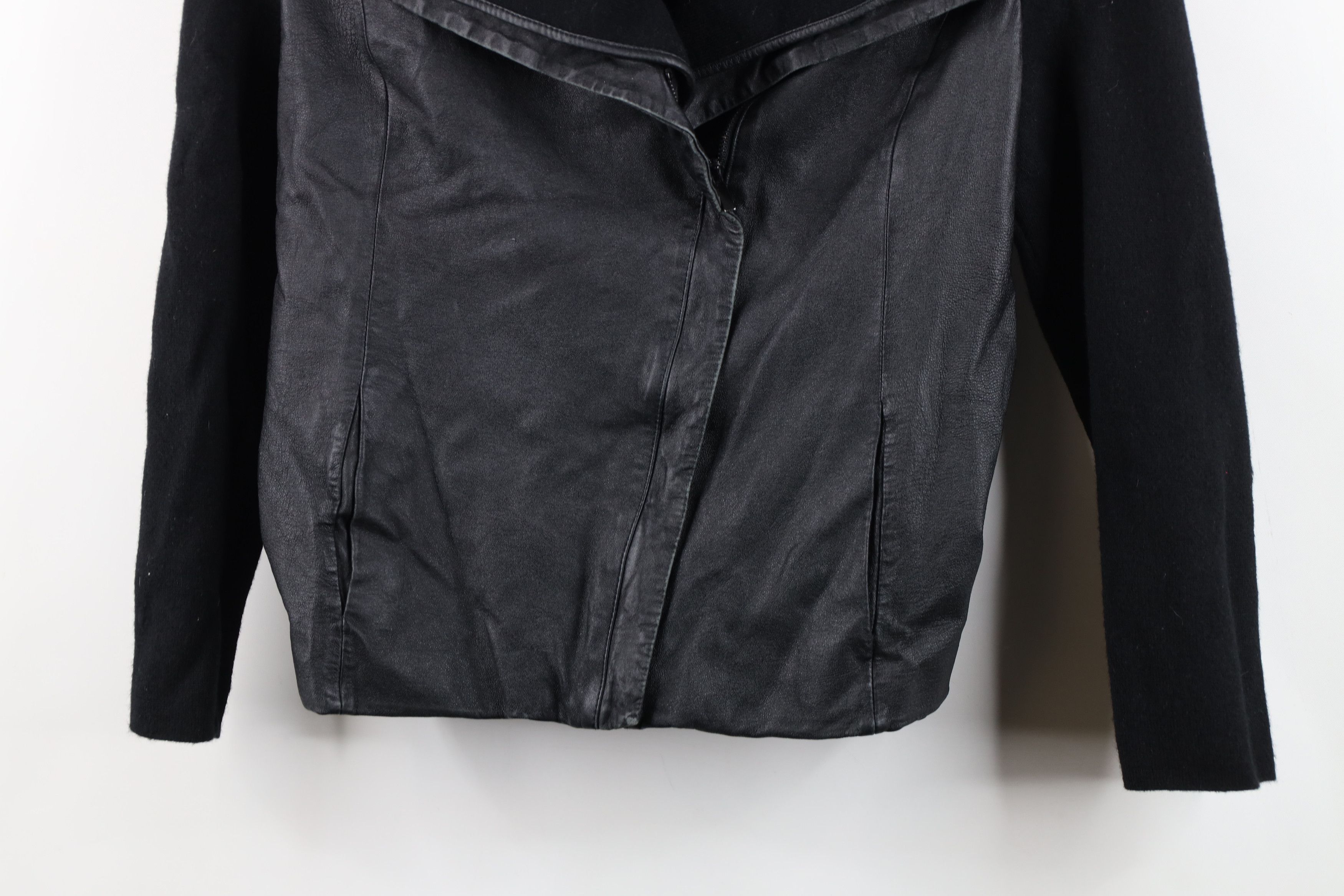 Vintage Classiques Entier Wool Knit Leather Jacket Swacket Black Size L / US 10 / IT 46 - 3 Thumbnail