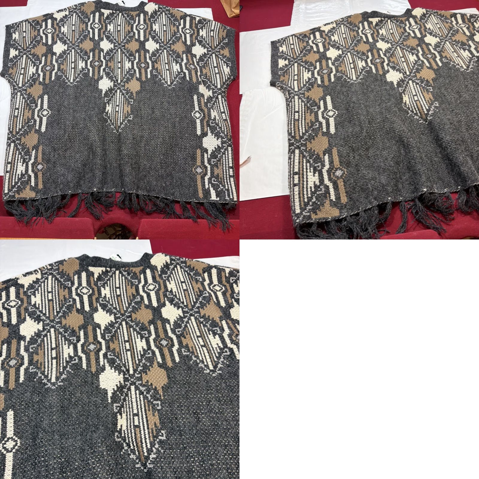 Vintage Sioni Cardigan Geometric Fuzzy Knit Open Front Fringe Slouchy 3XL Gray Tan White Womens Sweater Bohemian Artsy Tribal Open Cardigan Size XXL / US 16-18 / IT 52-54 - 9 Thumbnail
