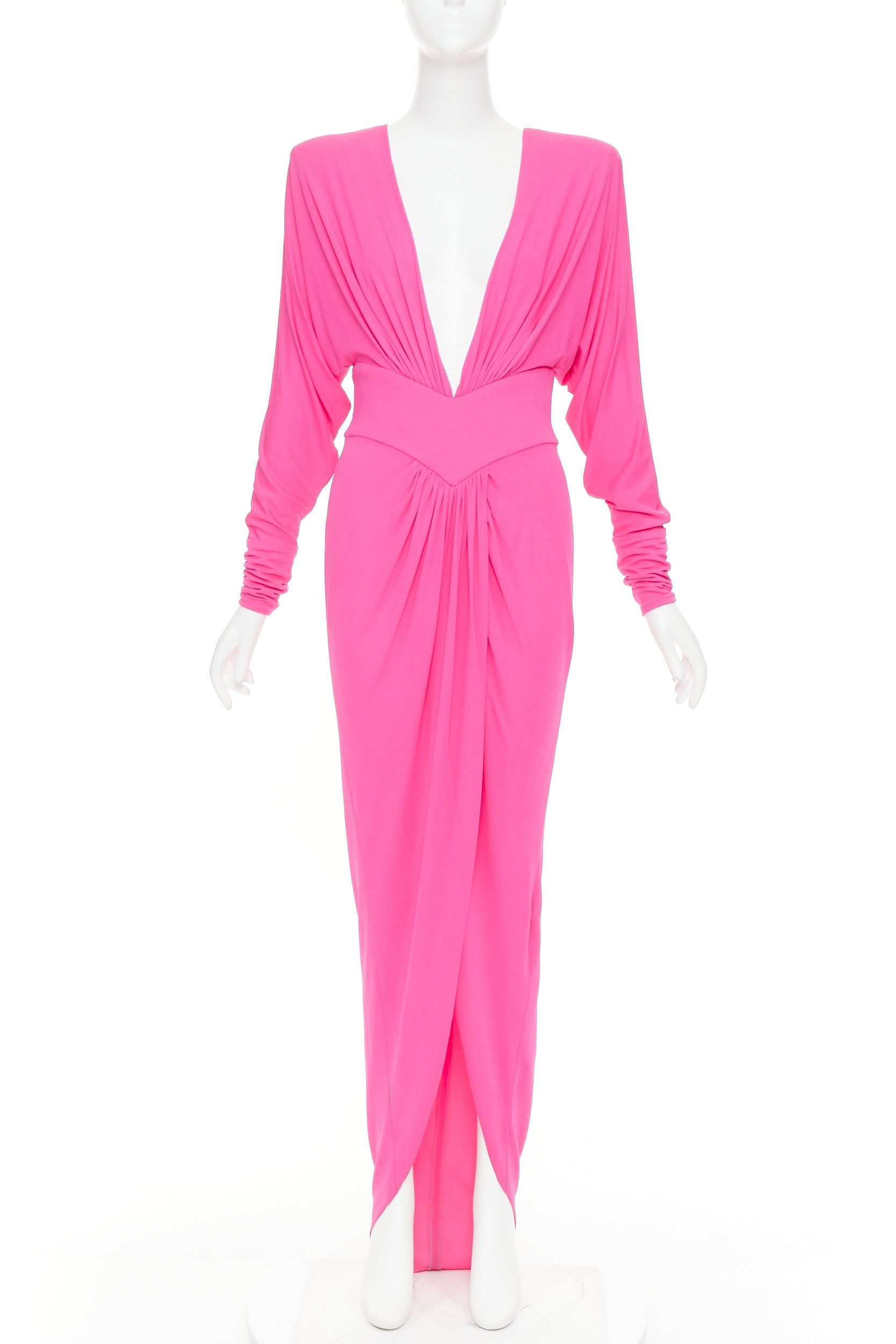 Alexandre Vauthier ALEXANDRE VAUTHIER pink viscose Power shoulder plunge drape dress FE36 Size S / US 4 / IT 40 - 1 Thumbnail