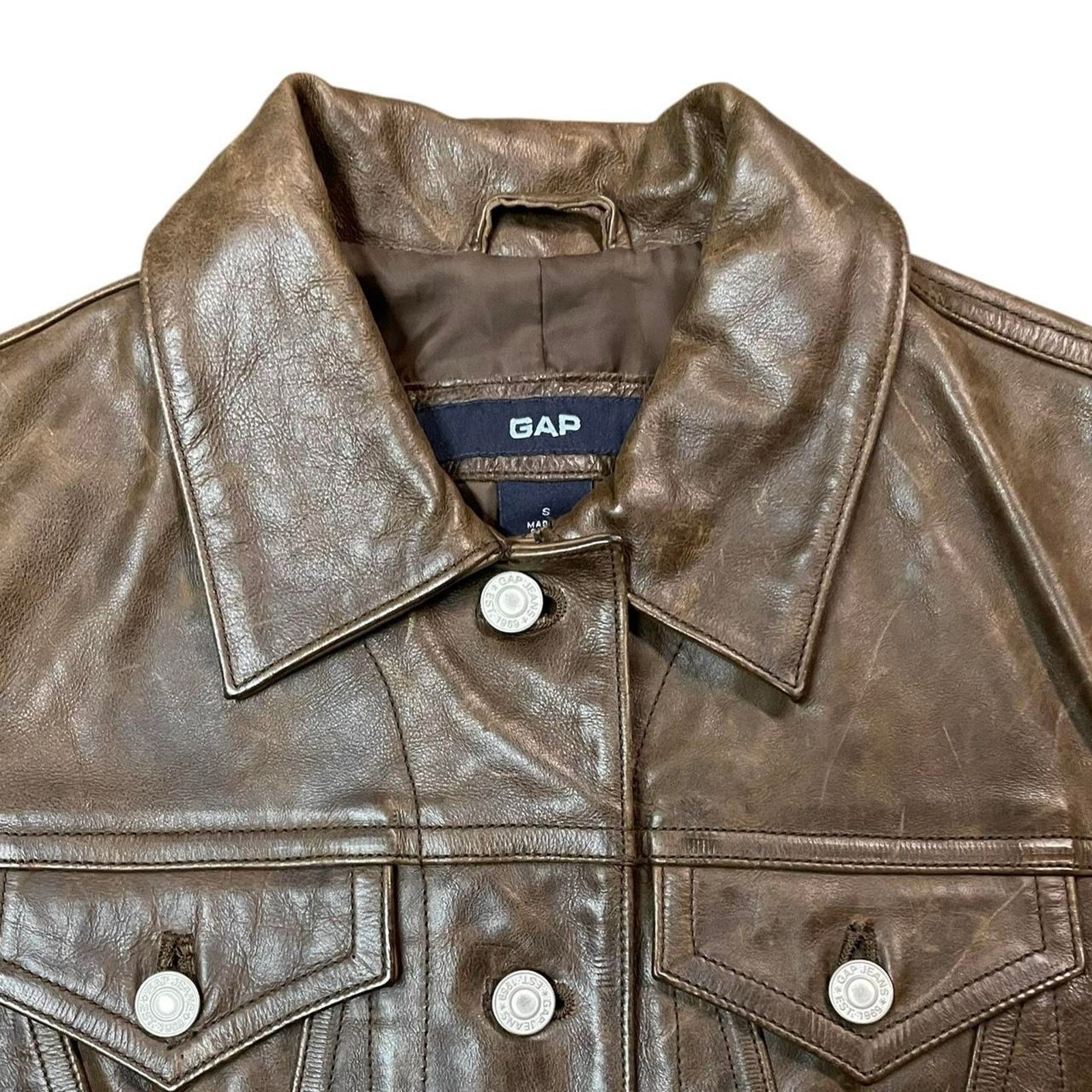 Gap VTG 2002 Y2K brown grunge indie boho Gap leather jacket S Size S / US 4 / IT 40 - 5 Thumbnail