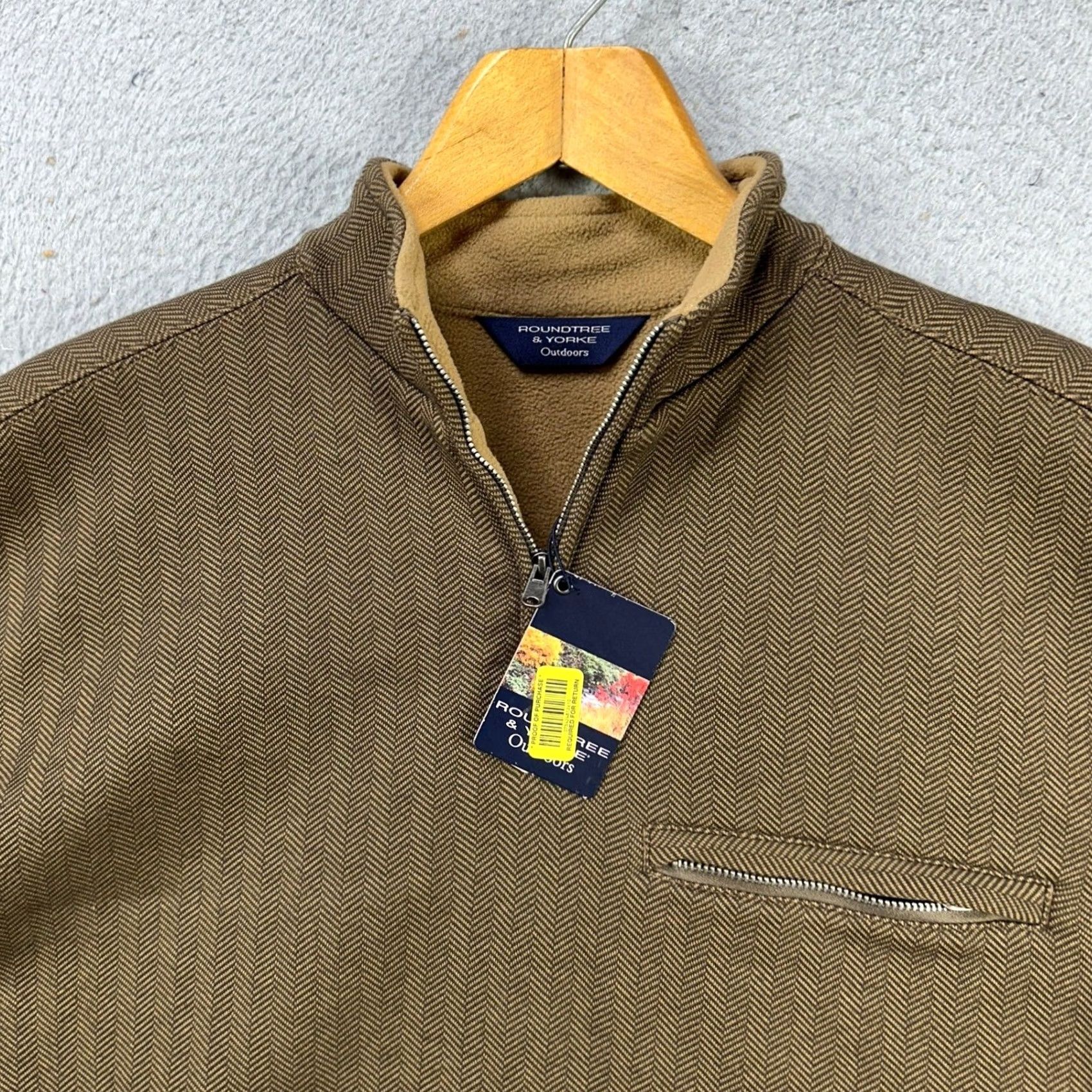 Roundtree & Yorke Roundtree Yorke Sweatshirt Fleece Mens Small Brown Herringbone Quarter Zip NEW Size US S / EU 44-46 / 1 - 6 Thumbnail