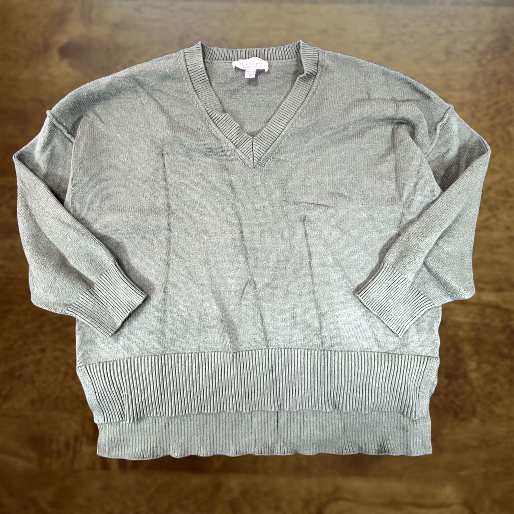 Vintage Philosophy Sweater Womens 3X Green V Neck Pullover Lightweight Knit Casual Pullover Dolman Sleeve Long Sleeve V-Neck Women’s Knit Polo? Size XXL / US 16-18 / IT 52-54 - 1 Thumbnail