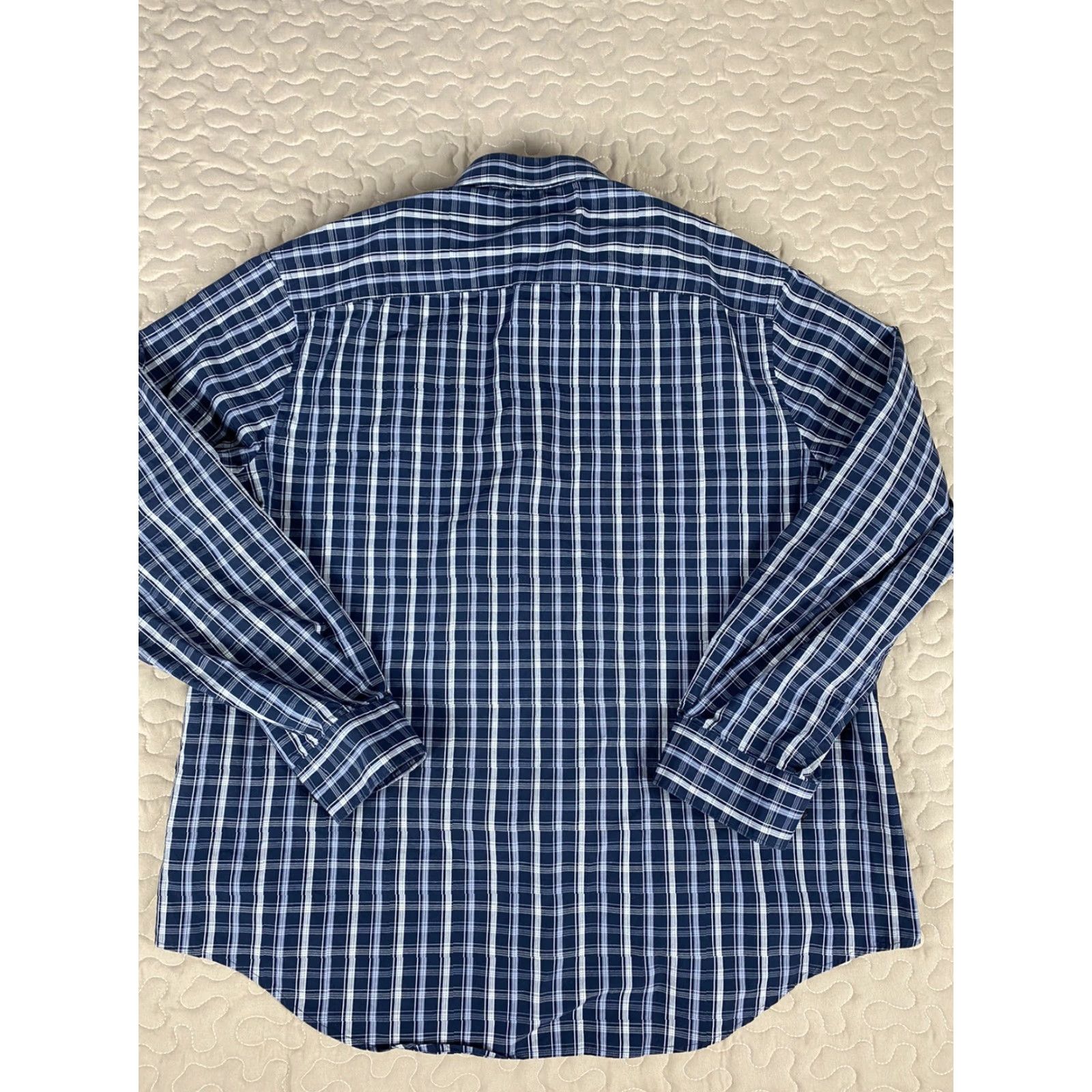 Perry Ellis Perry Ellis Button-Down Dress Shirt Plaid Blue & White Mens 2XL XXL Size 48R - 5 Thumbnail