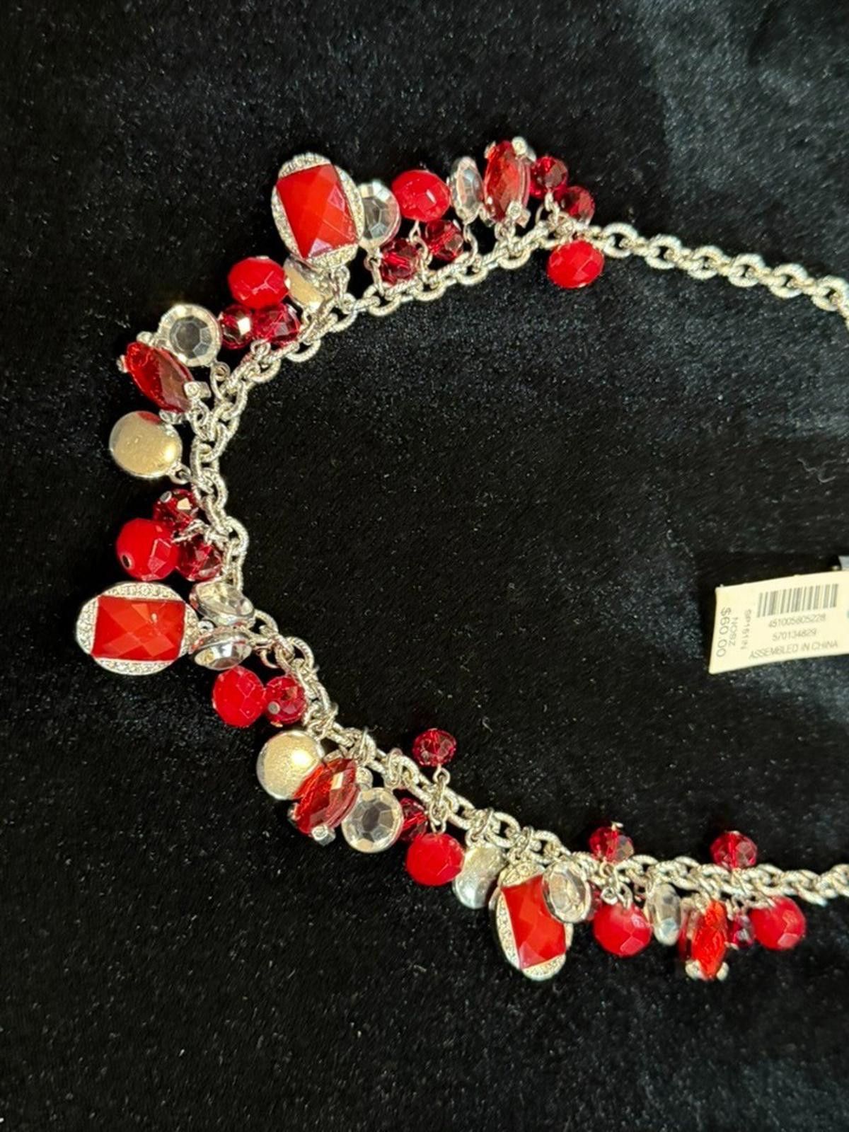 Other WHBM Necklace w/Red Bead Dangles, Bezel Set Rhinestones Size ONE SIZE - 6 Thumbnail