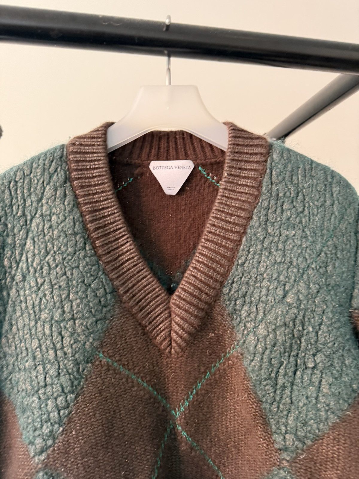 Bottega Veneta Bottega Veneta Brown & Green Coated Argyle Sweater Size US S / EU 44-46 / 1 - 3 Thumbnail