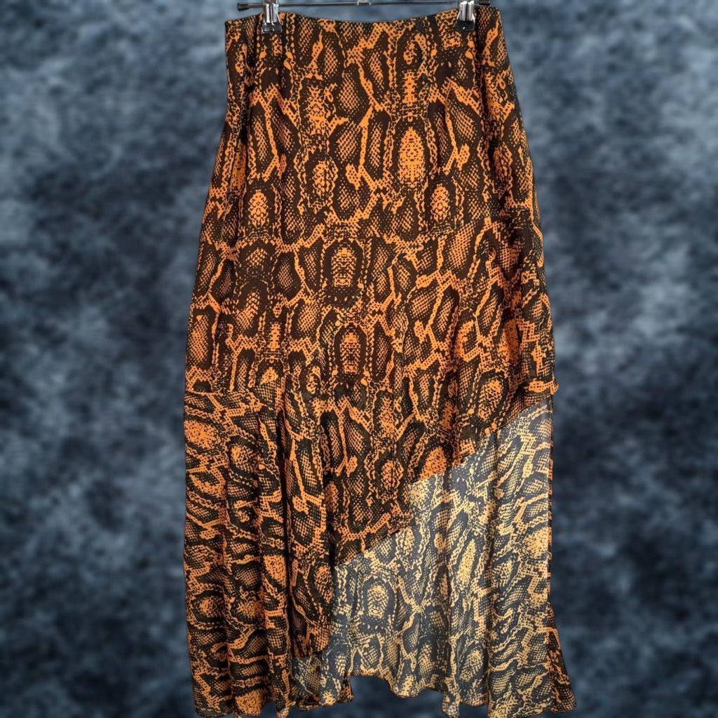 Vintage Finders Keepers Skirt Womens Size 4 Asymmetrical Snake Print Polyester Midi Orange Size 27" / US 4 / IT 40 - 1 Thumbnail