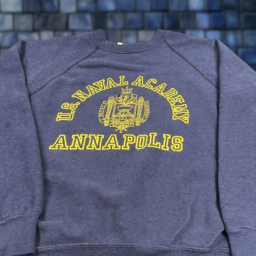 VINTAGE US Naval Academy Sweatshirt Men's S Blue Print Army