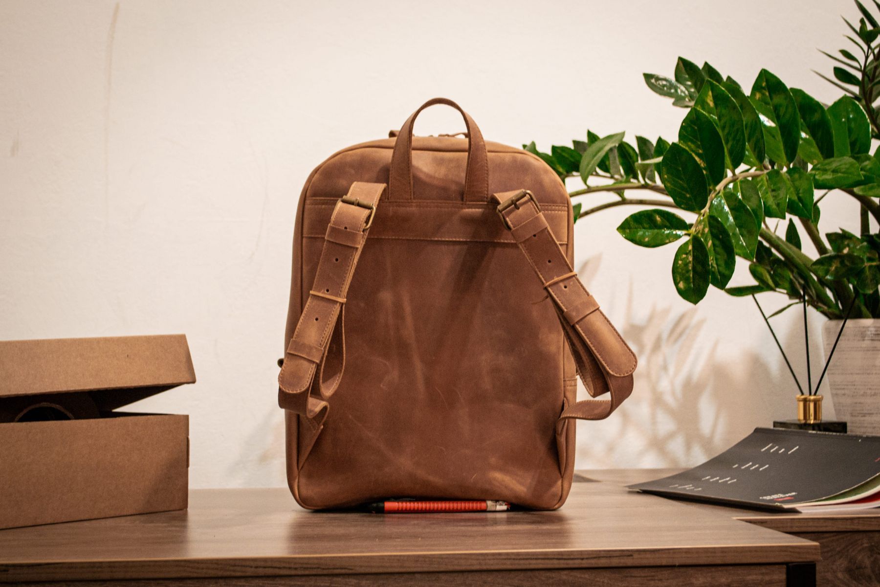 Handmade Leather Backpack. Genuine Vintage Leather CrazyHorse Size ONE SIZE - 6 Thumbnail