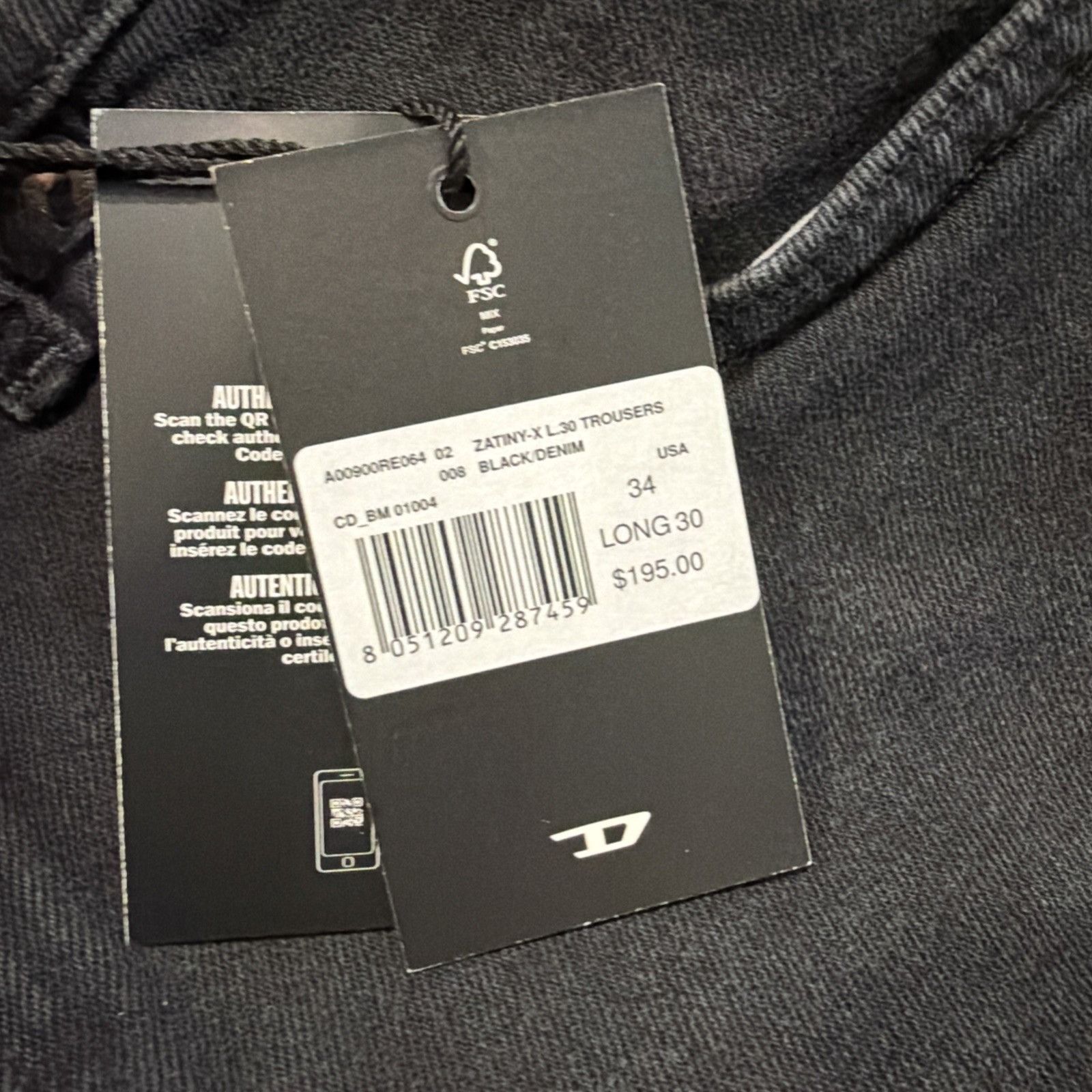 Diesel Diesel Mens Zatiny Slim Bootcut Jeans RE064 Black Size 34/30 Size US 34 / EU 50 - 7 Thumbnail