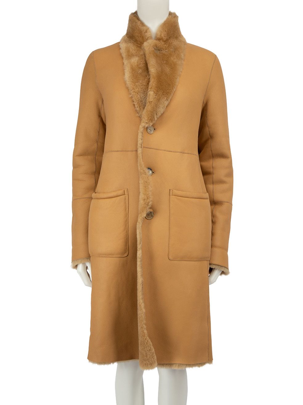 image of Joseph Camel Leather Shearling Reversible Coat, Women's (Size XS)