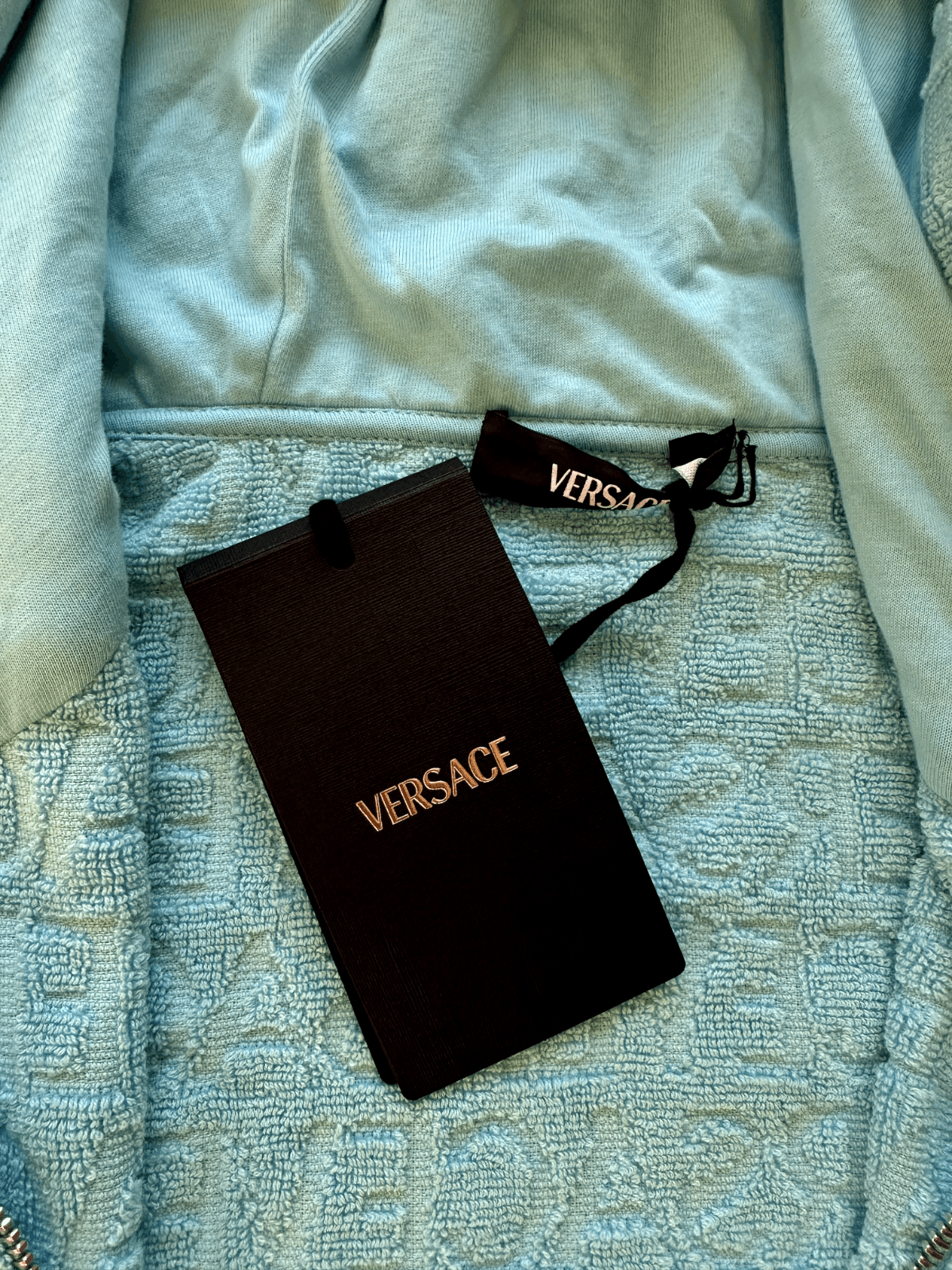 Versace Versace Allover Towel Hoodie Full Zip In Light Blue Retail Size M / US 6-8 / IT 42-44 - 5 Thumbnail